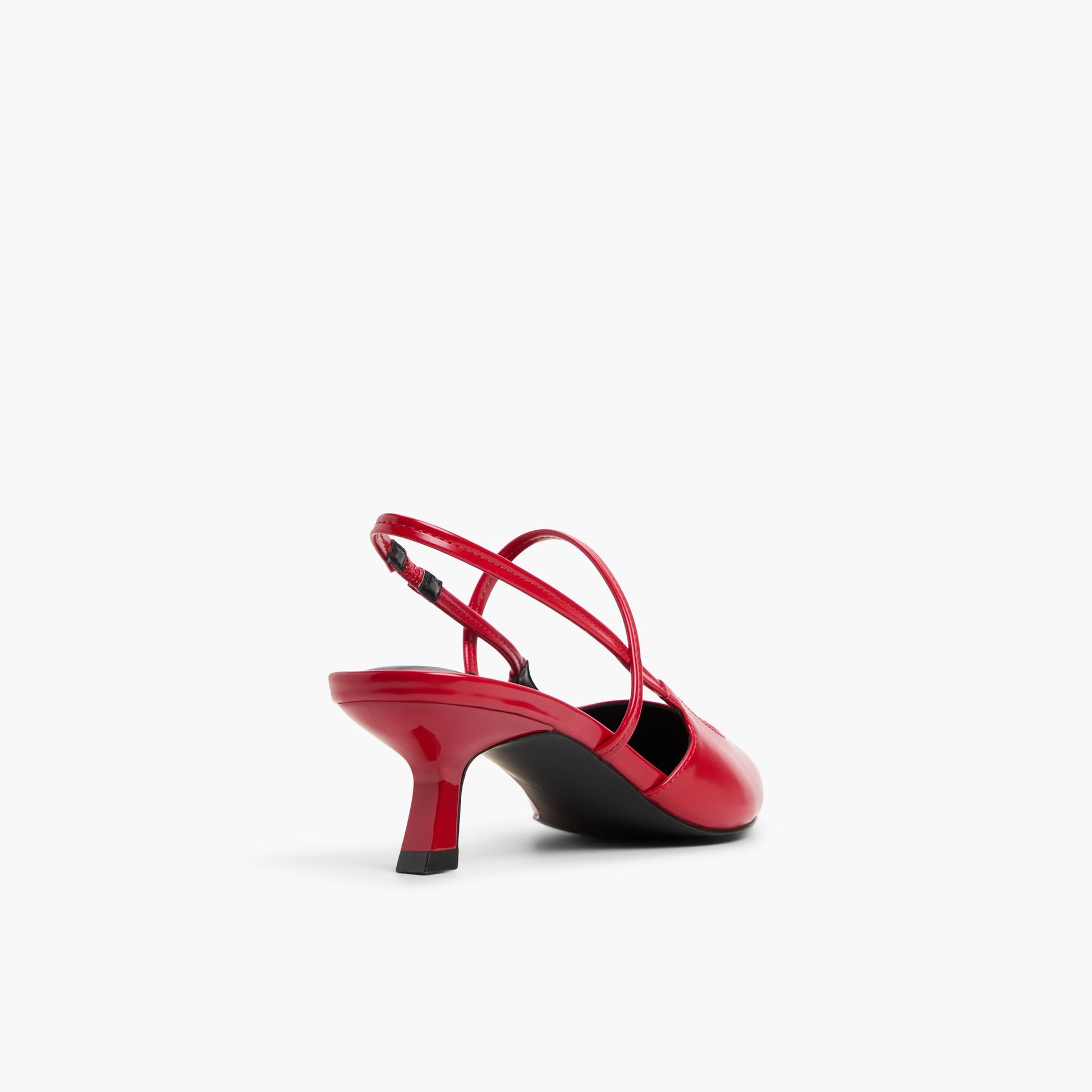 Three-quarter angle of Red Poppiee Slingback Kitten Heels's back side