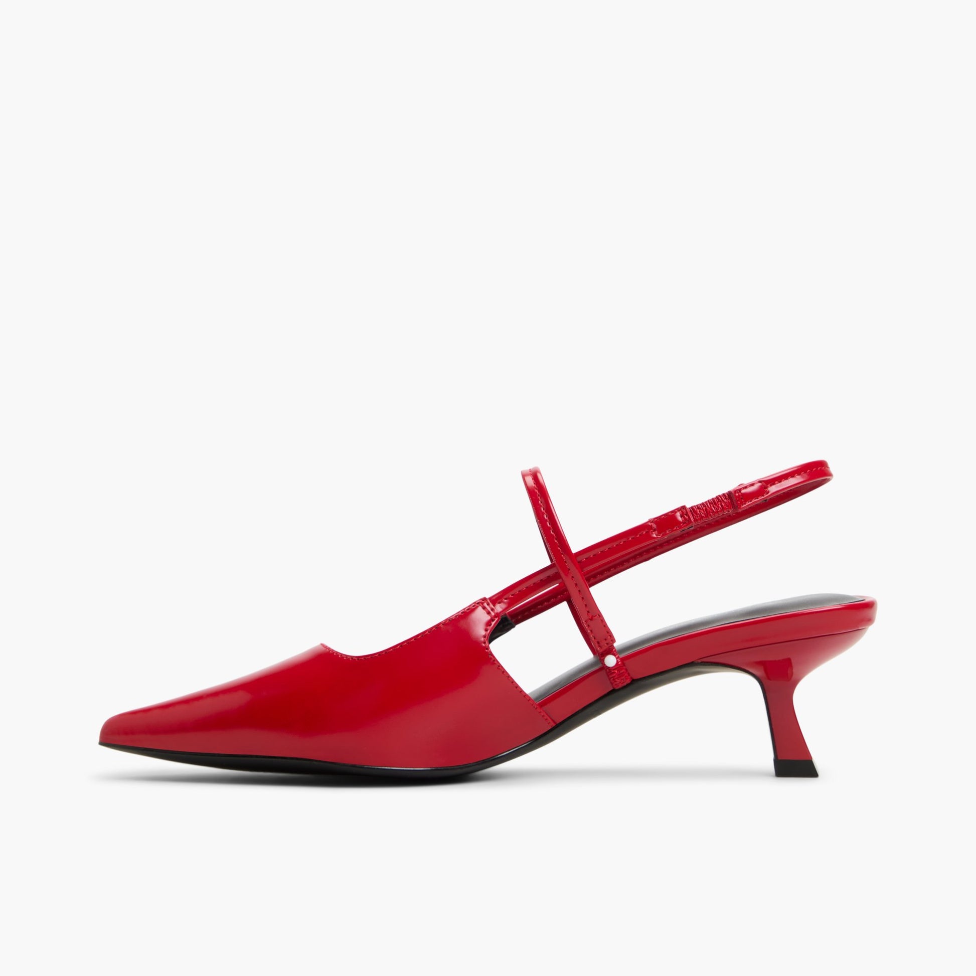 Side view of Red Poppiee Slingback Kitten Heels