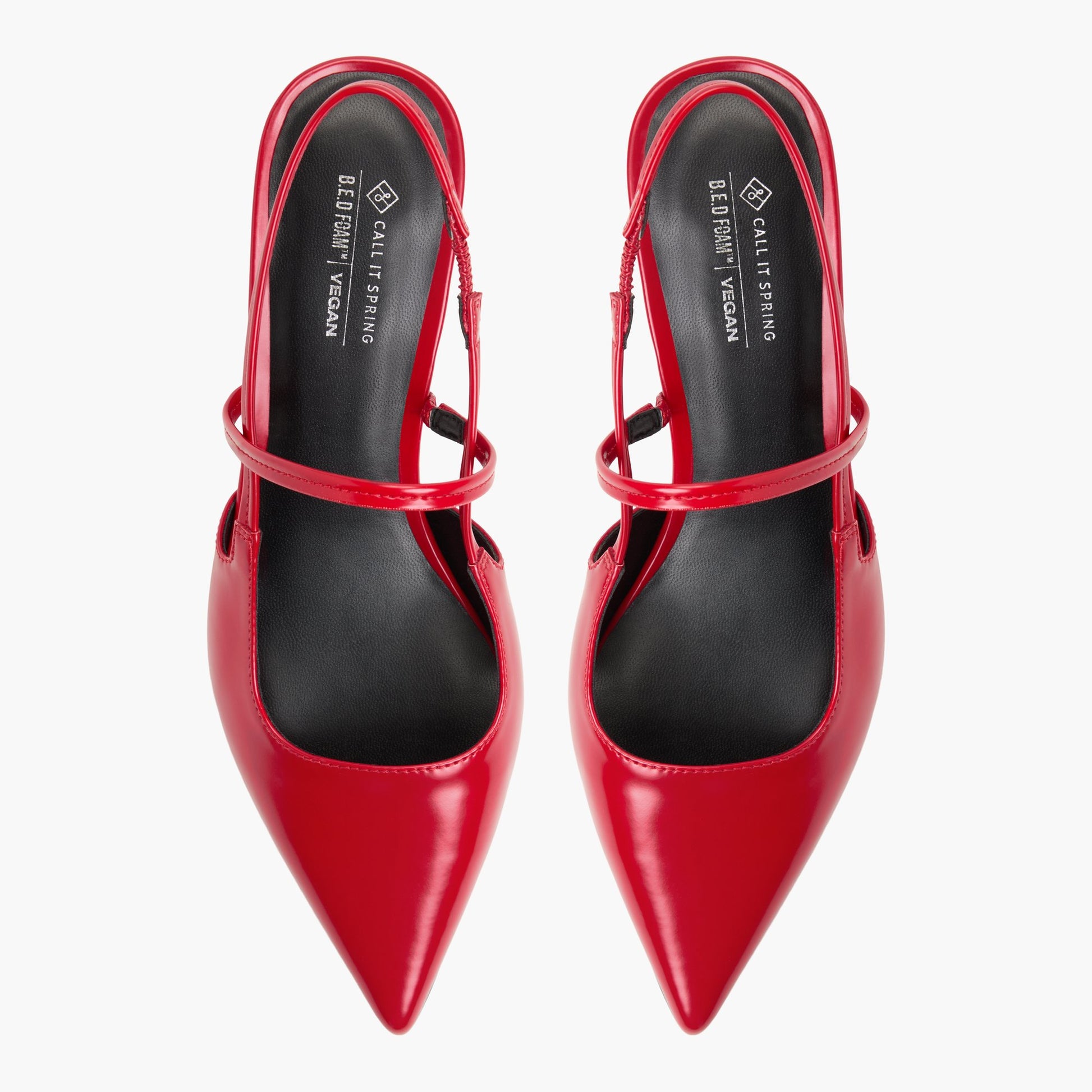Top-down view of the Red Poppiee Slingback Kitten Heels