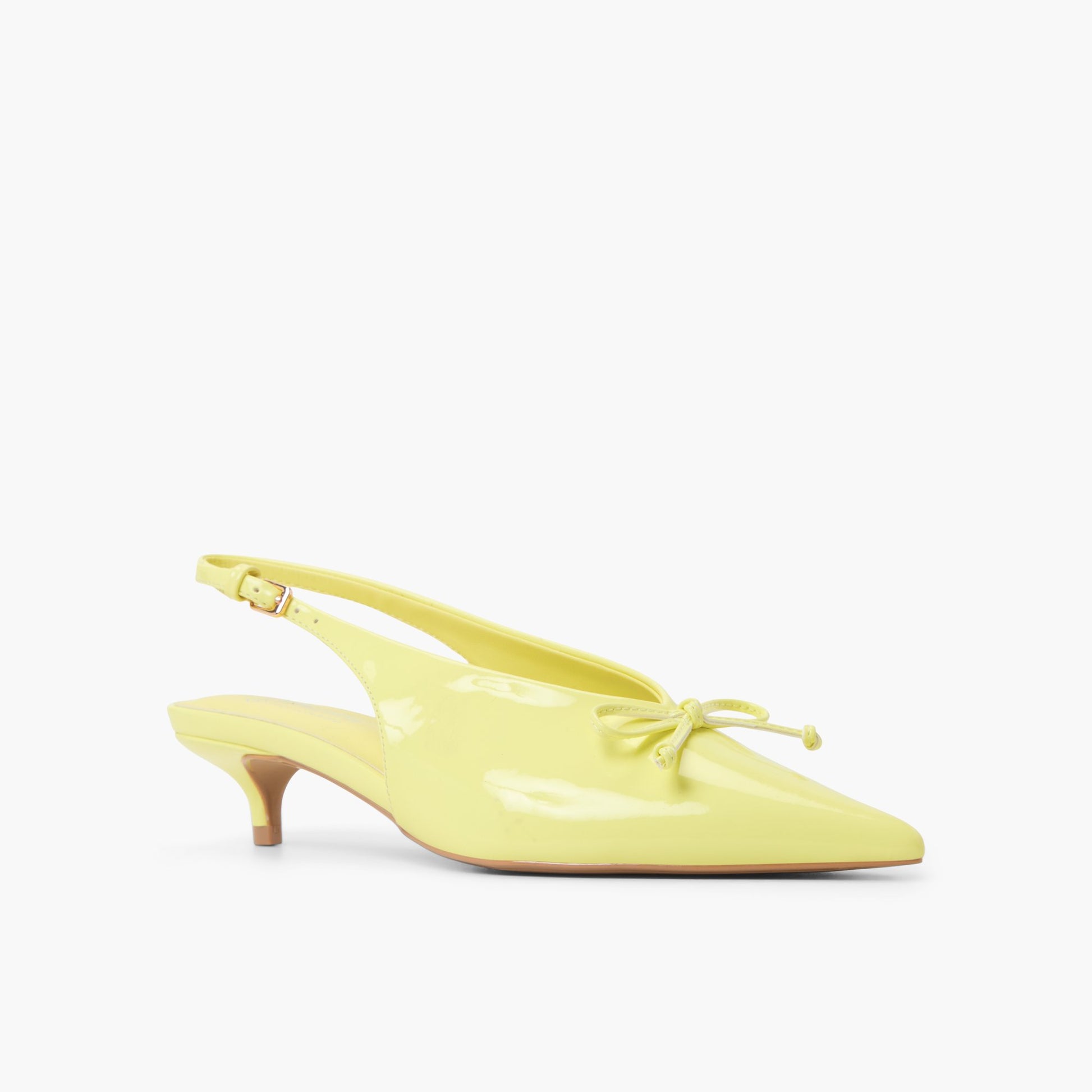 Three-quarter angle of Light Yellow Reinaa Slingback Kitten Heels's front side