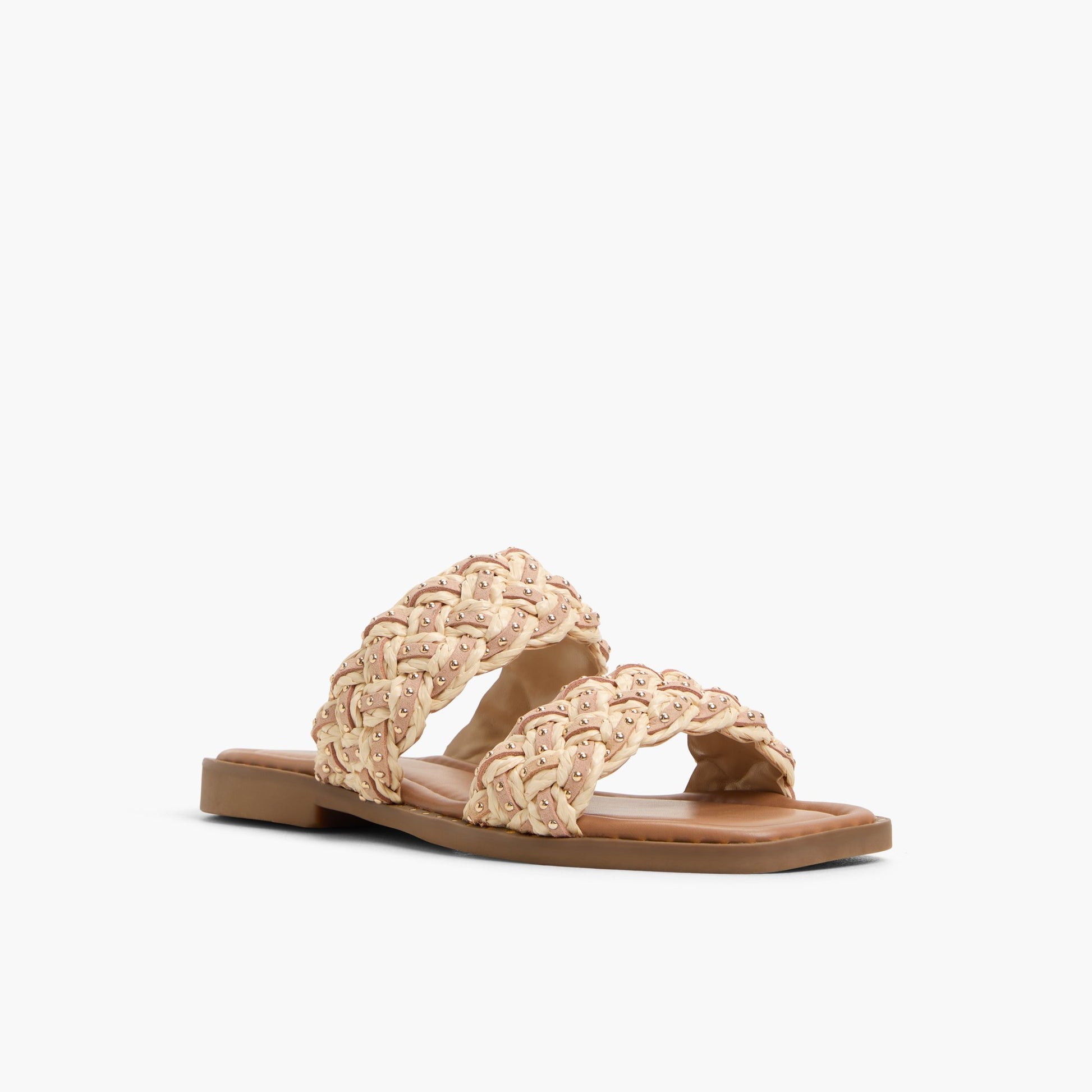 Three-quarter angle of Medium Beige Eloiisa Slides's front side