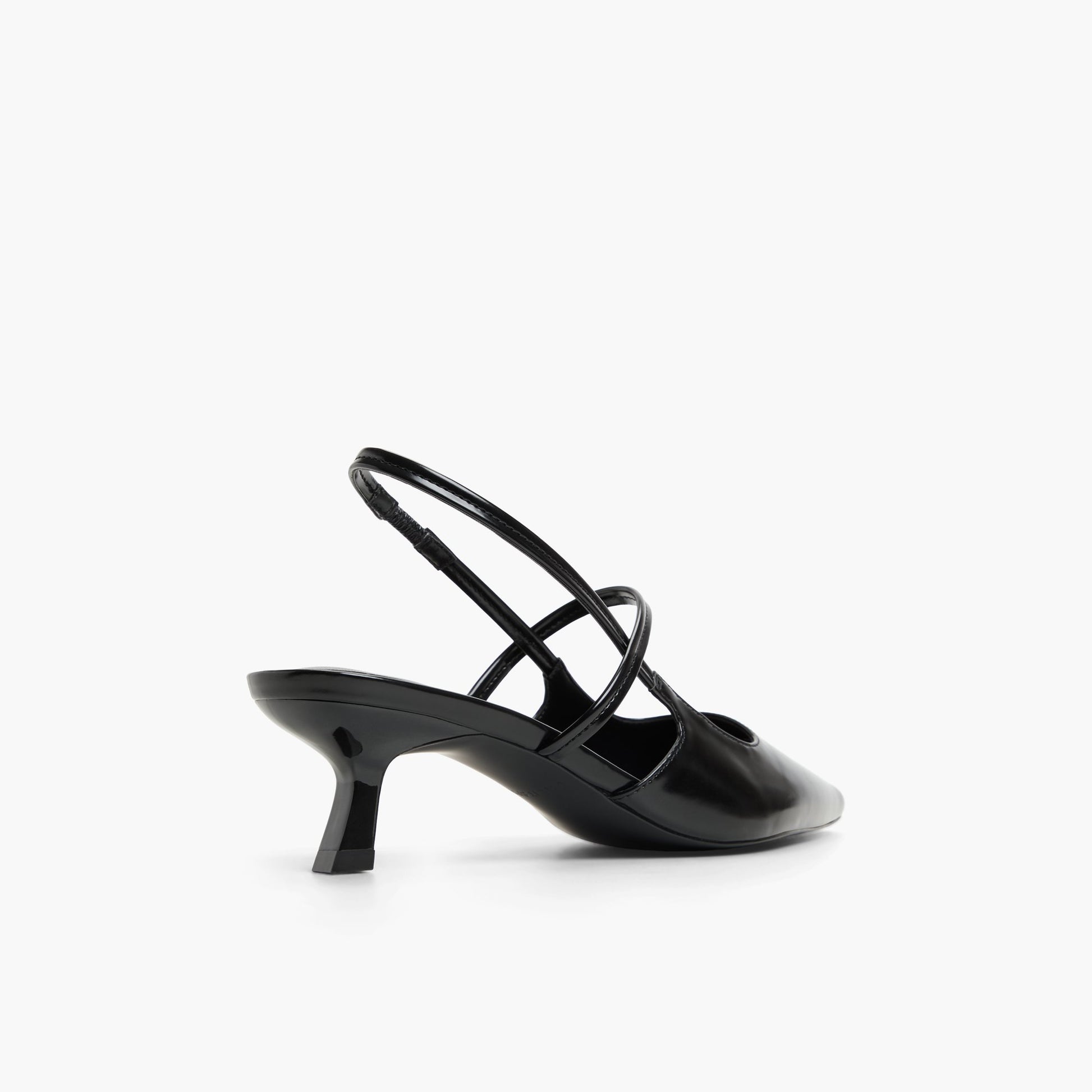 Three-quarter angle of Black Poppiee Slingback Kitten Heels's back side
