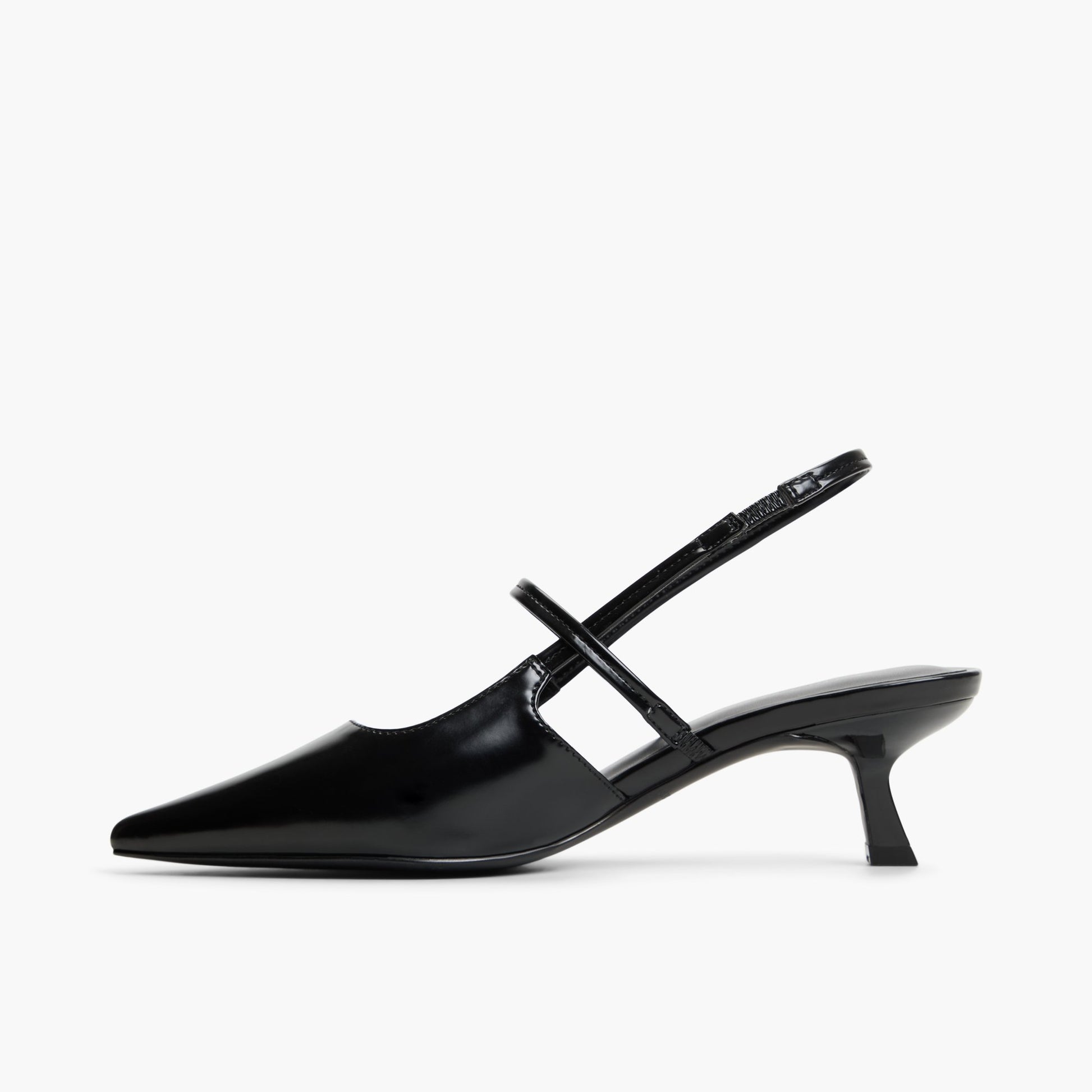 Side view of Black Poppiee Slingback Kitten Heels