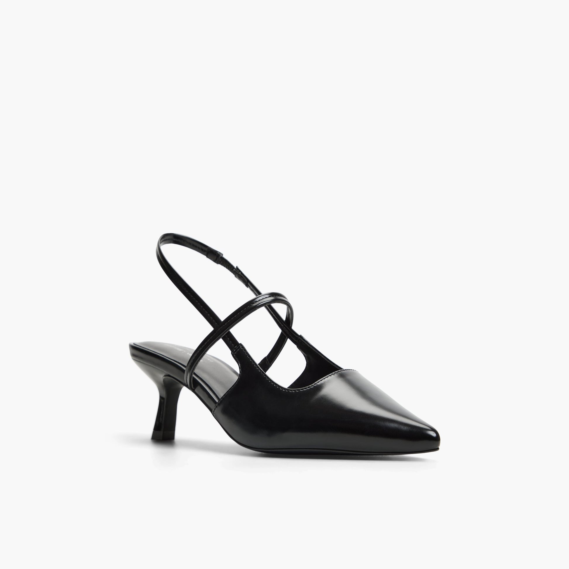 Three-quarter angle of Black Poppiee Slingback Kitten Heels's front side