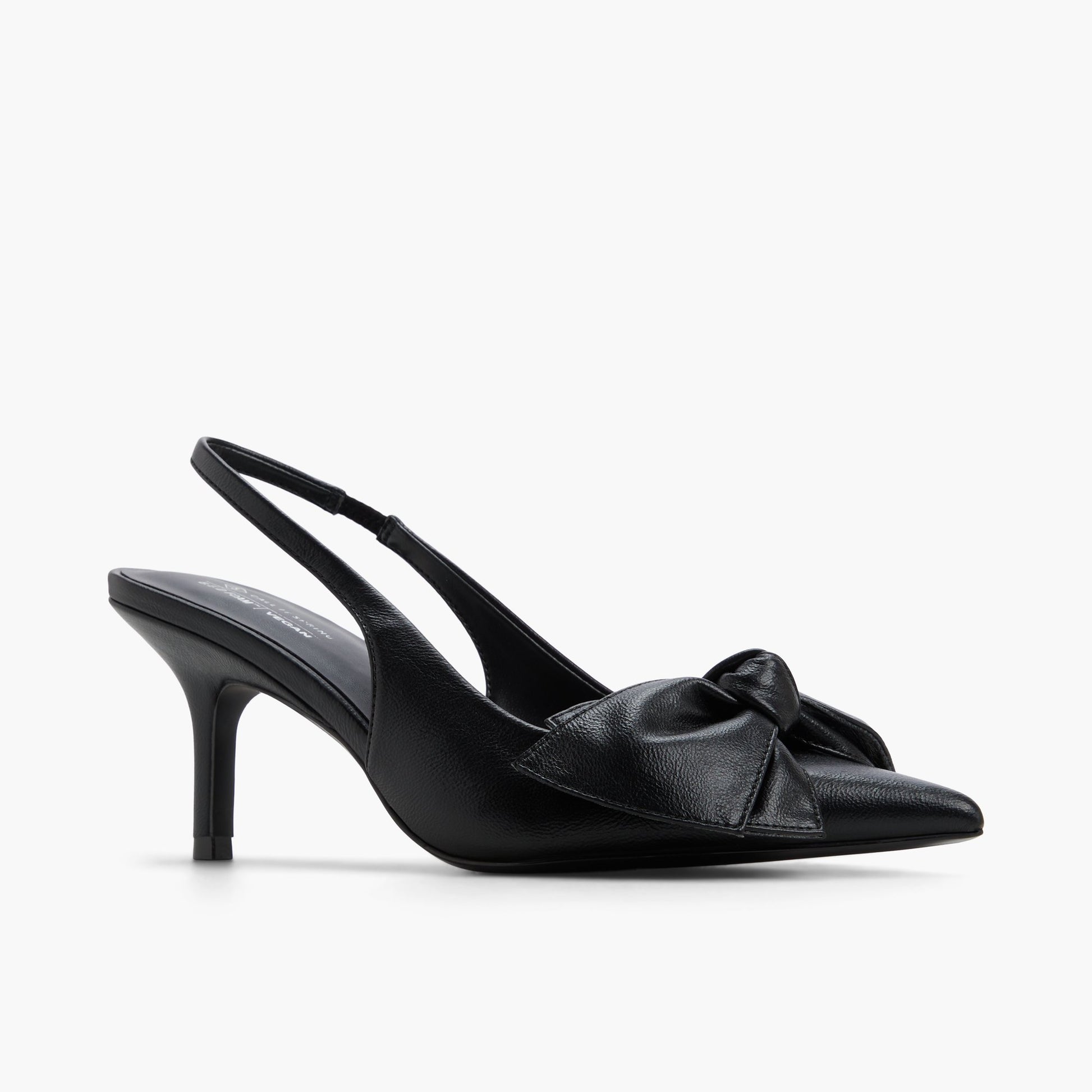 Three-quarter angle of Black Atheena Slingback Heels's front side