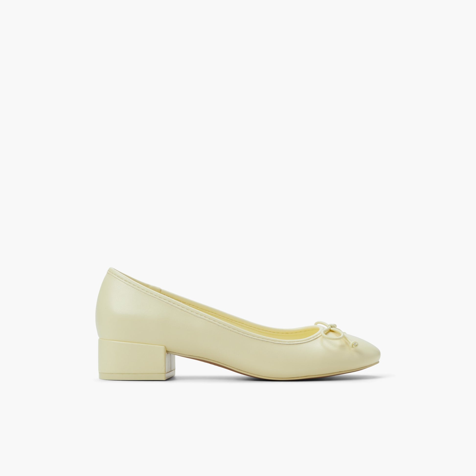 Main View of Light Yellow Poiise Block Heel Ballerinas for Womens