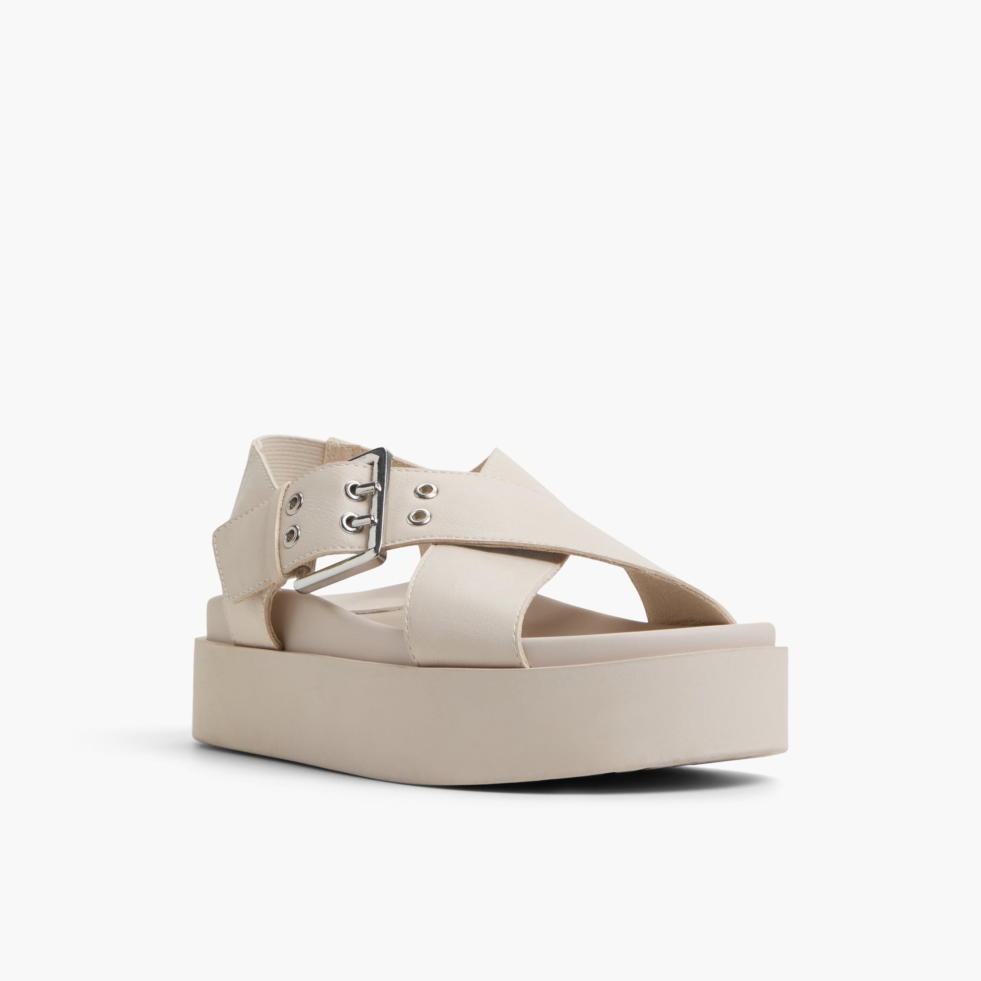 Three-quarter angle of Light Grey Naluu Strappy Wedge Sandals's front side