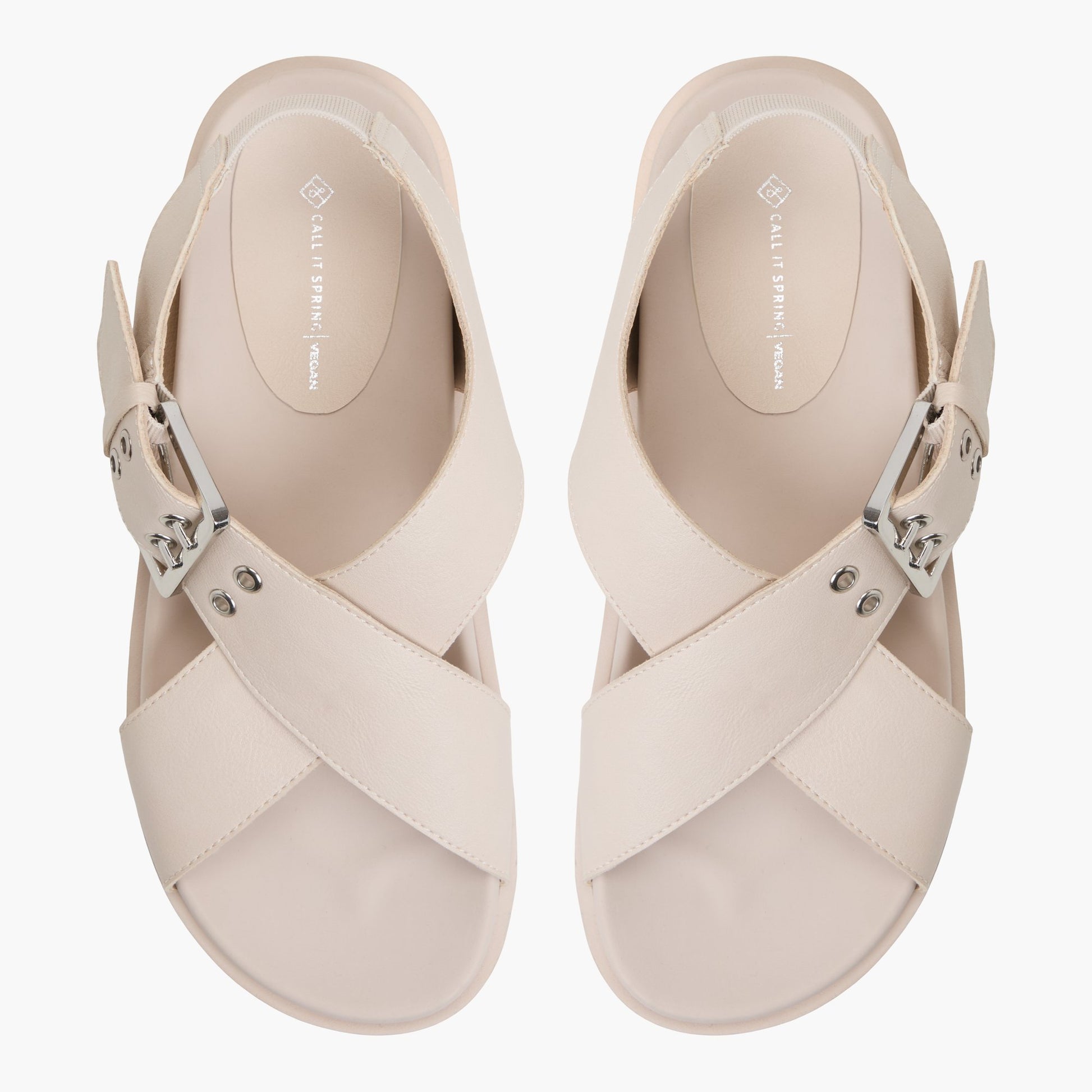 Top-down view of the Light Grey Naluu Strappy Wedge Sandals