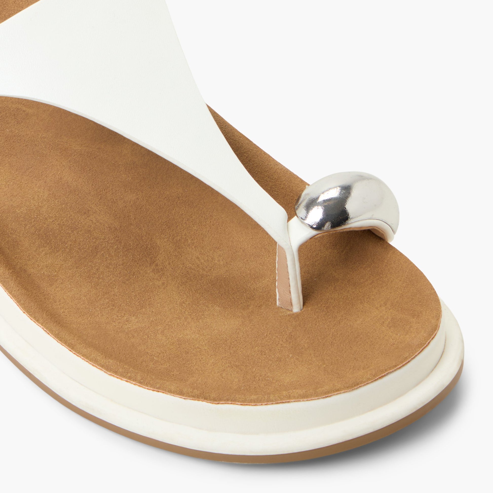 Close-up of the White Leonah Thong Sandals
