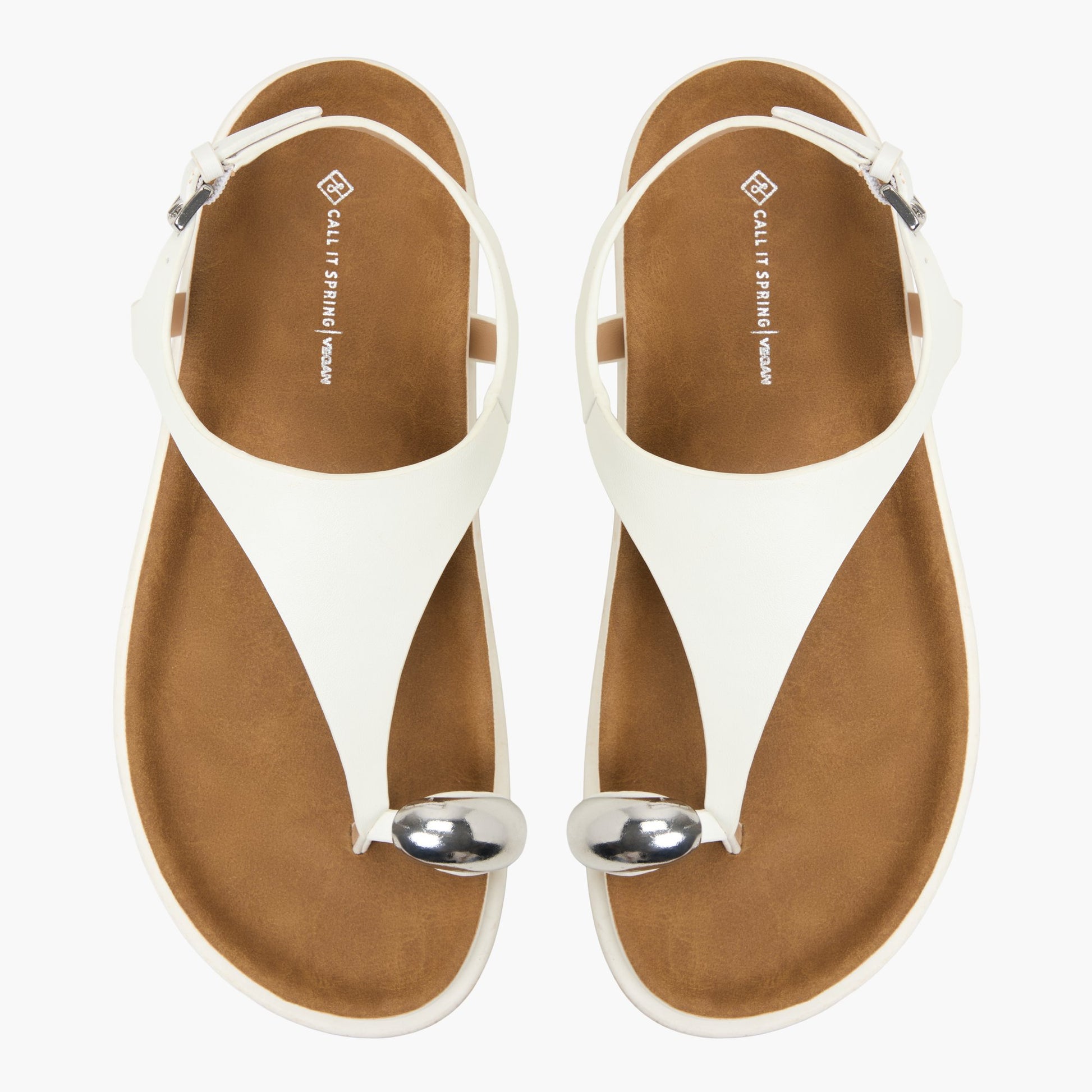 Top-down view of the White Leonah Thong Sandals