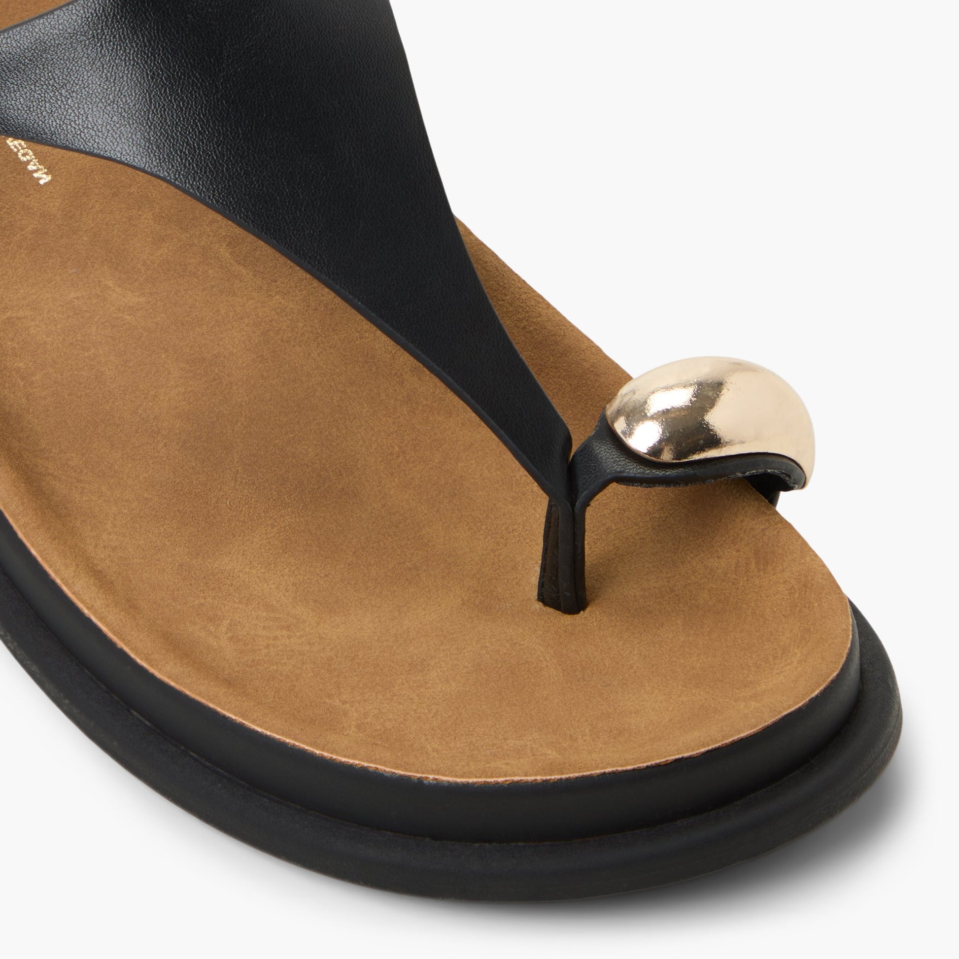 Close-up of the Black Leonah Thong Sandals