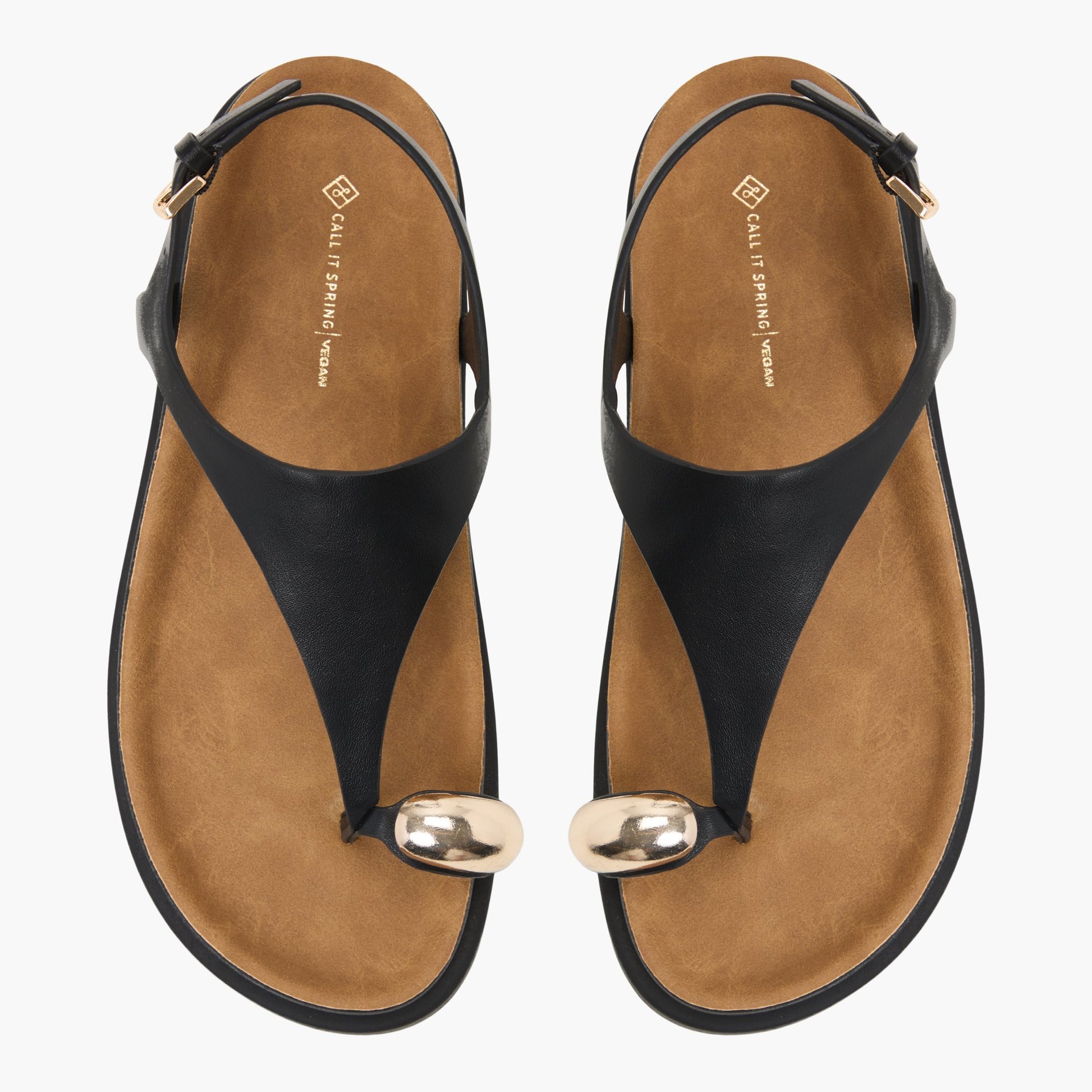 Top-down view of the Black Leonah Thong Sandals