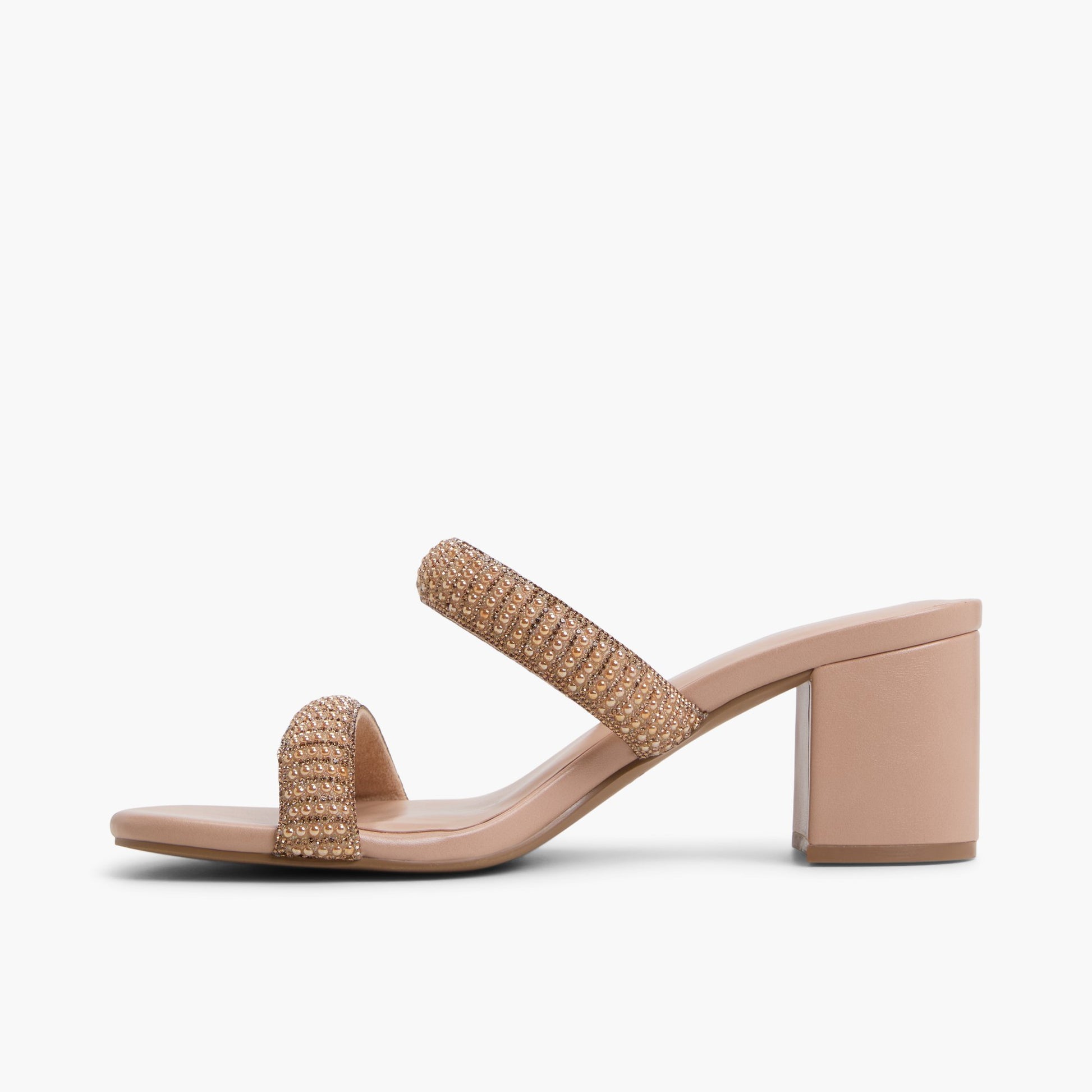 Side view of Other Beige Calianaa Block Heel Mules