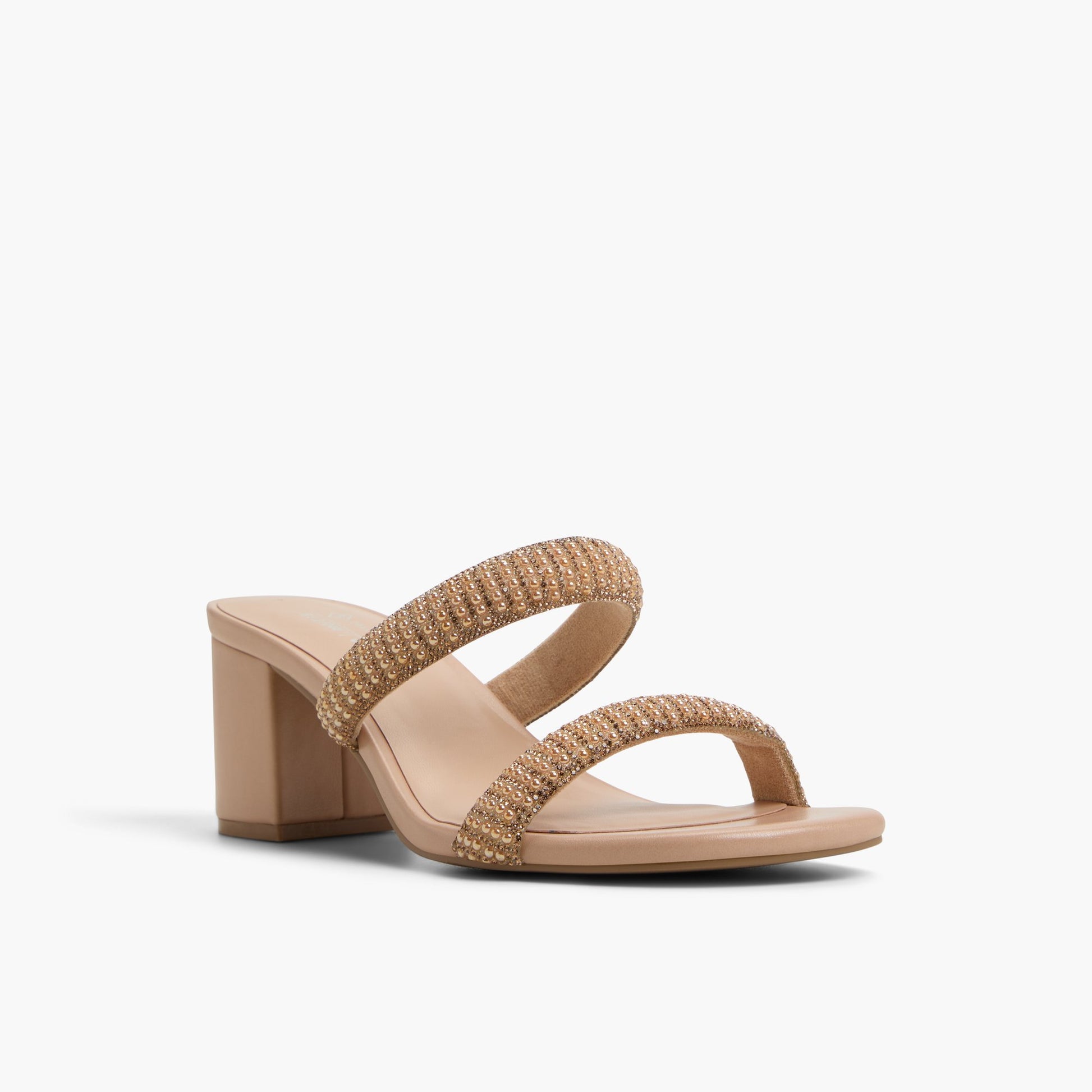 Three-quarter angle of Other Beige Calianaa Block Heel Mules's front side