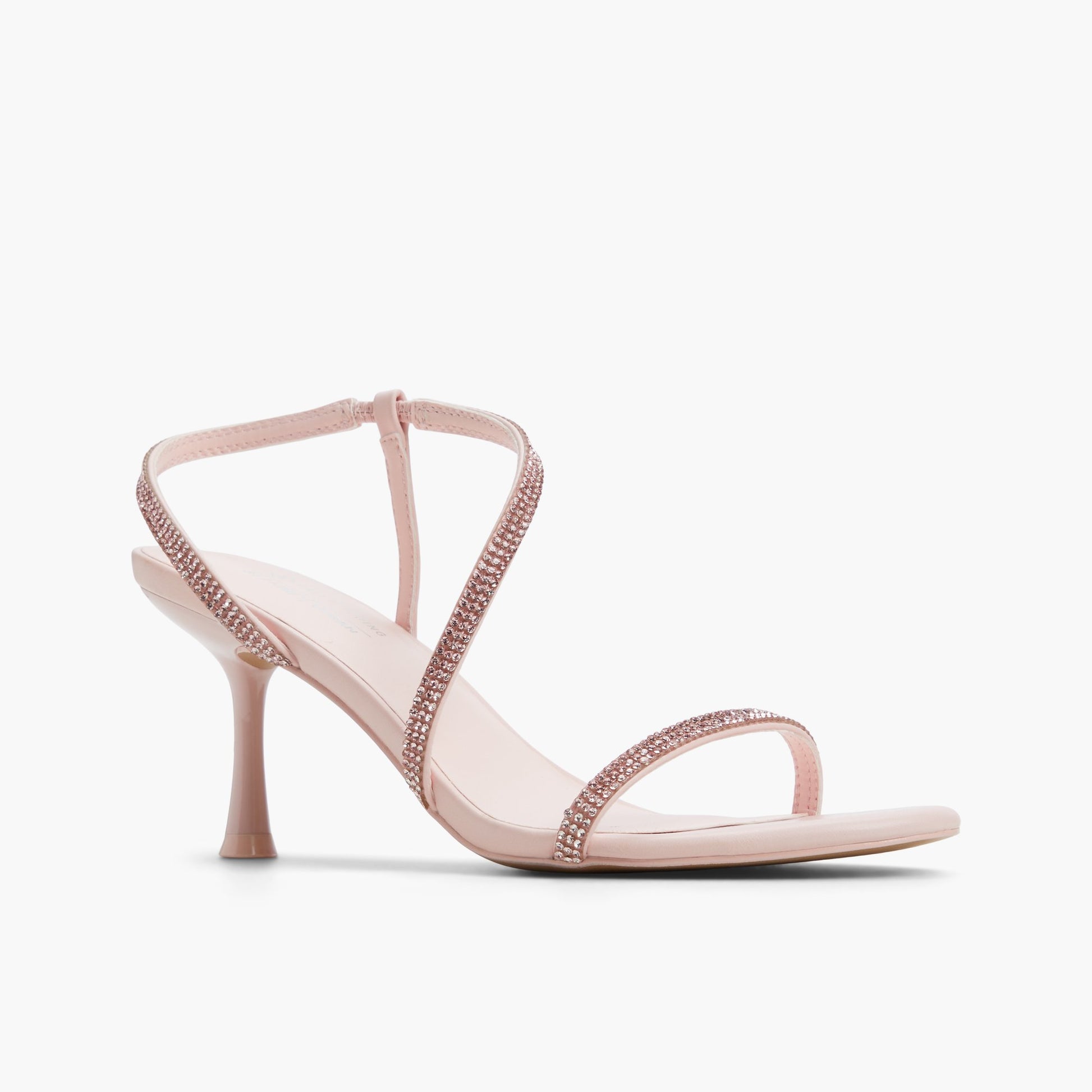 Three-quarter angle of Light Pink Blushh Strappy Mid-Heel Sandals's front side