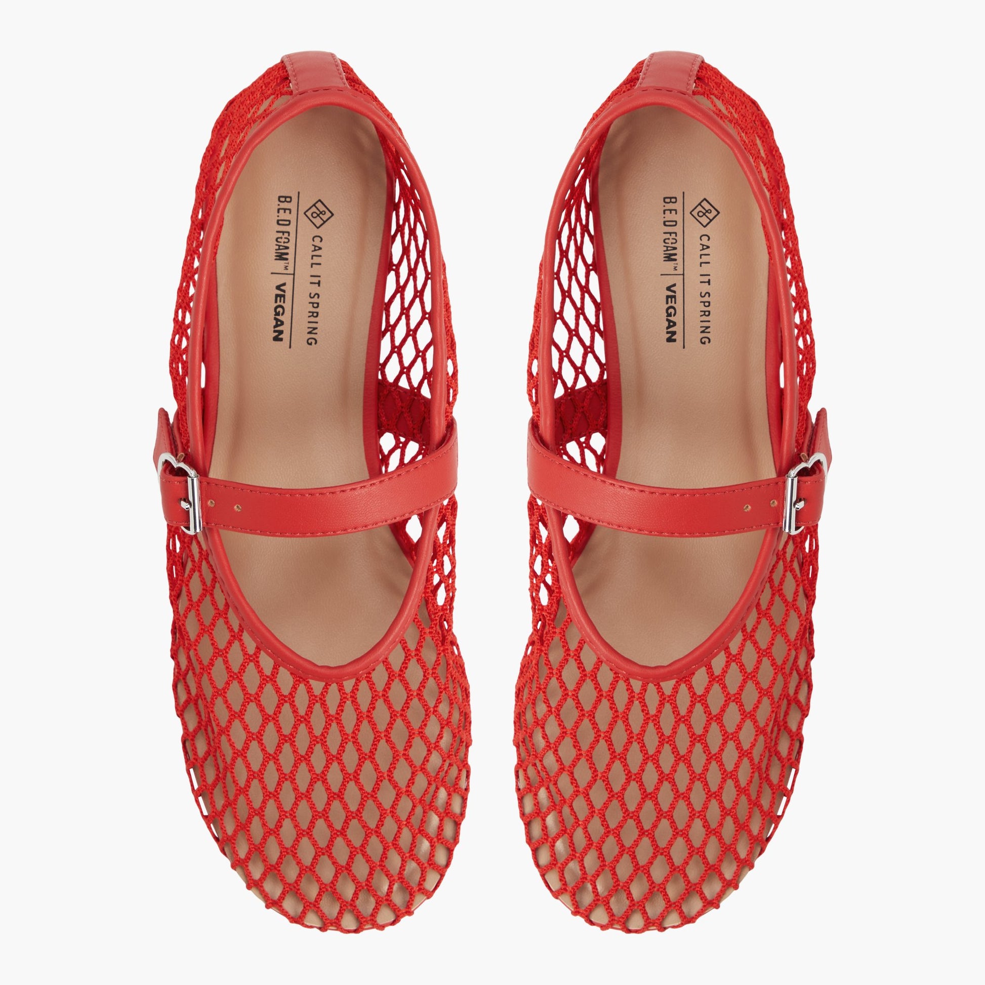 Top-down view of the Red Elyiaa Mesh Mary Janes Flats