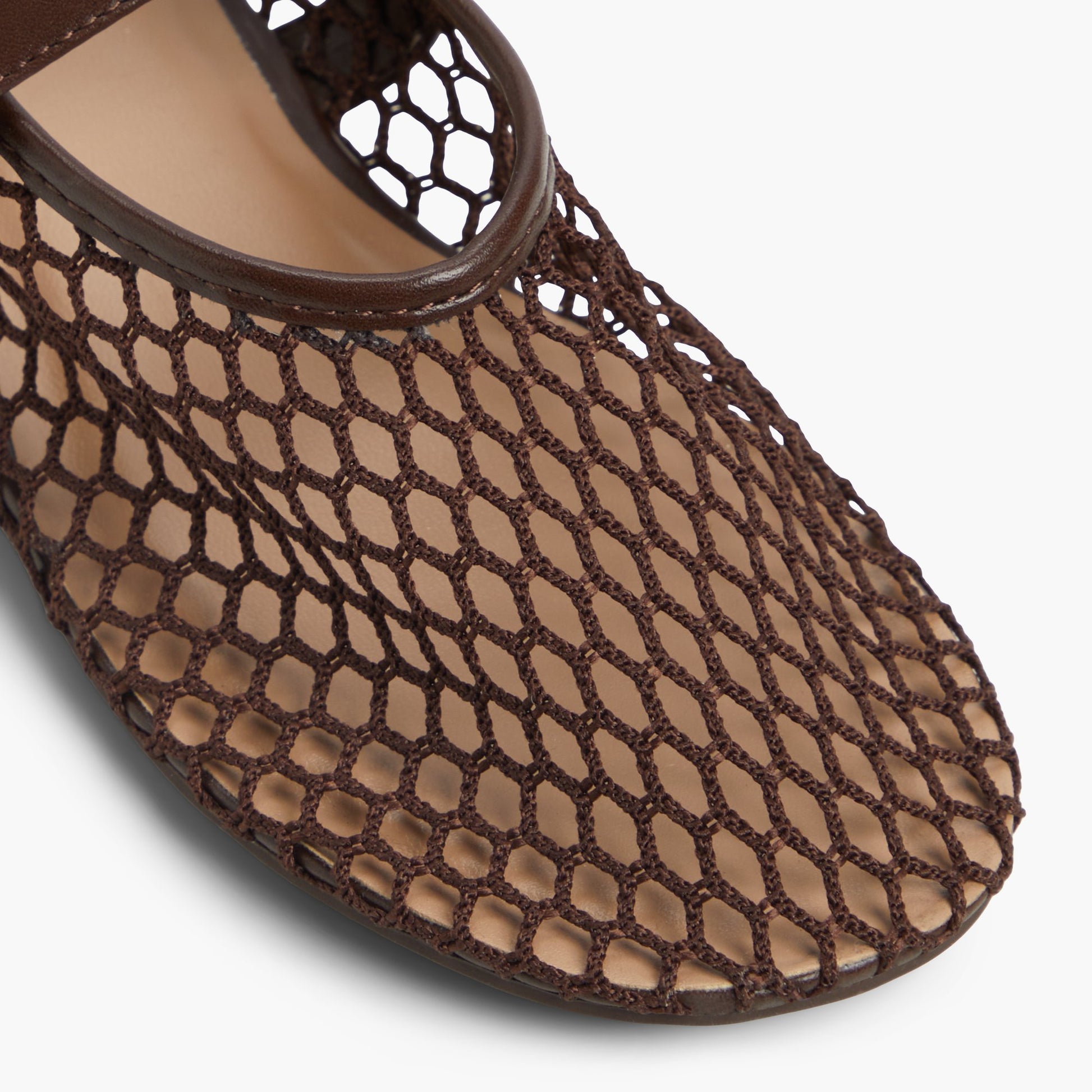Close-up of the Brown Elyiaa Mesh Mary Janes Flats