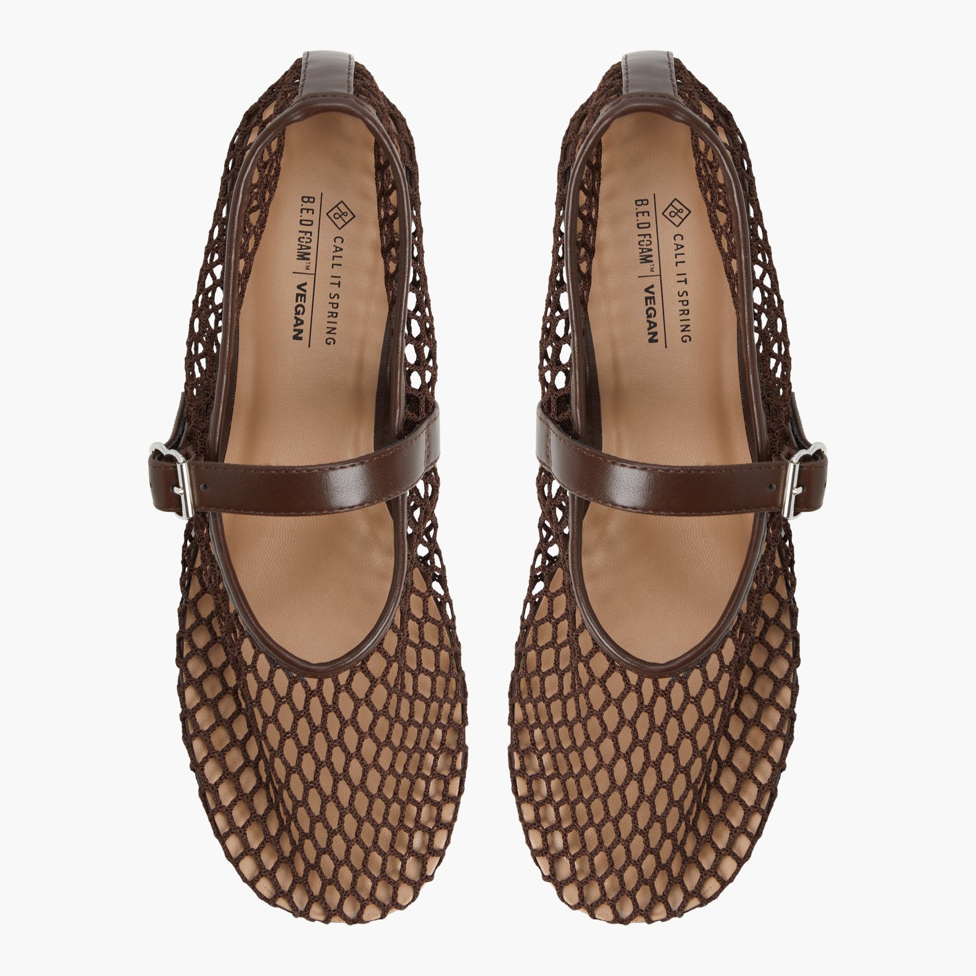 Top-down view of the Brown Elyiaa Mesh Mary Janes Flats