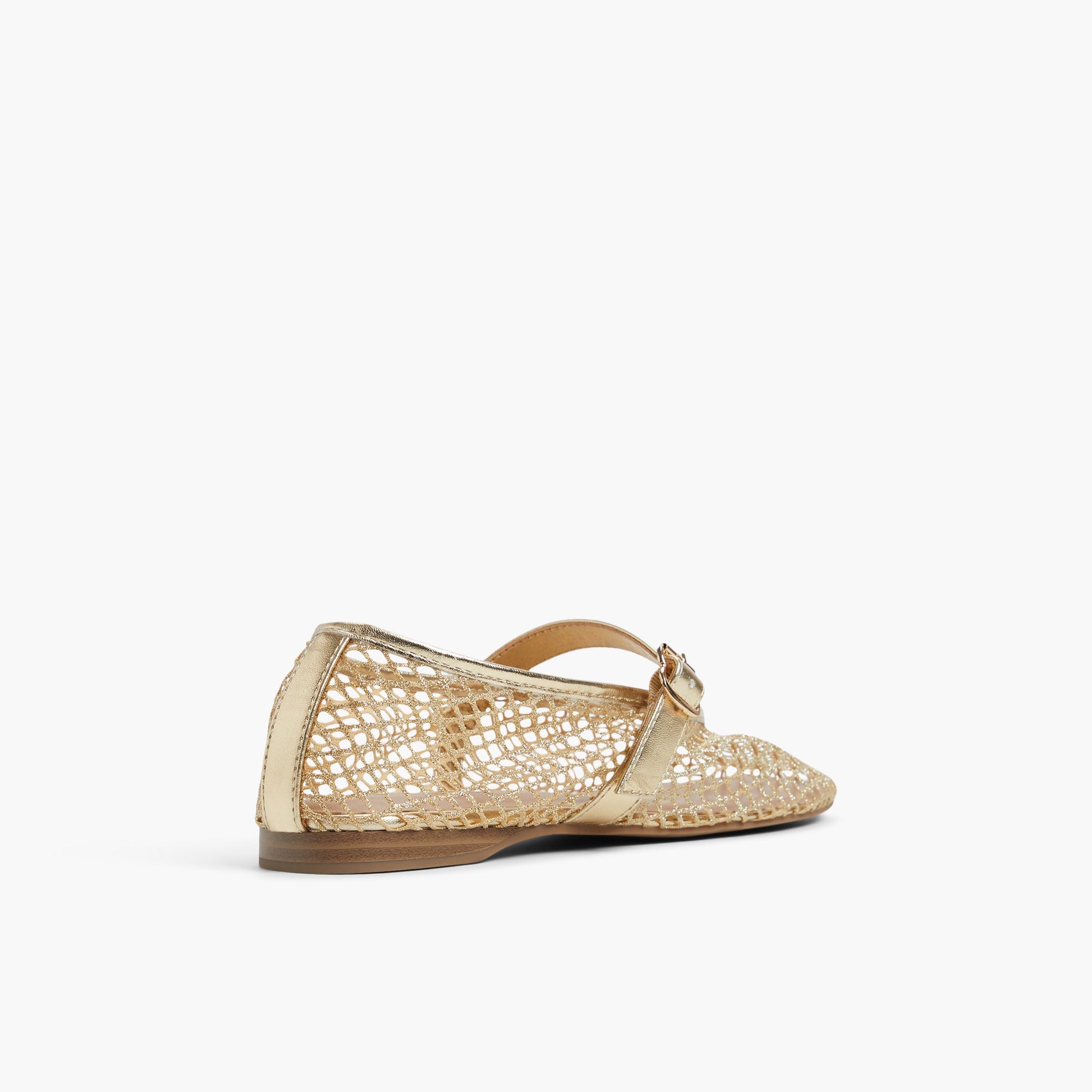Three-quarter angle of Gold Elyiaa Mesh Mary Janes Flats's back side