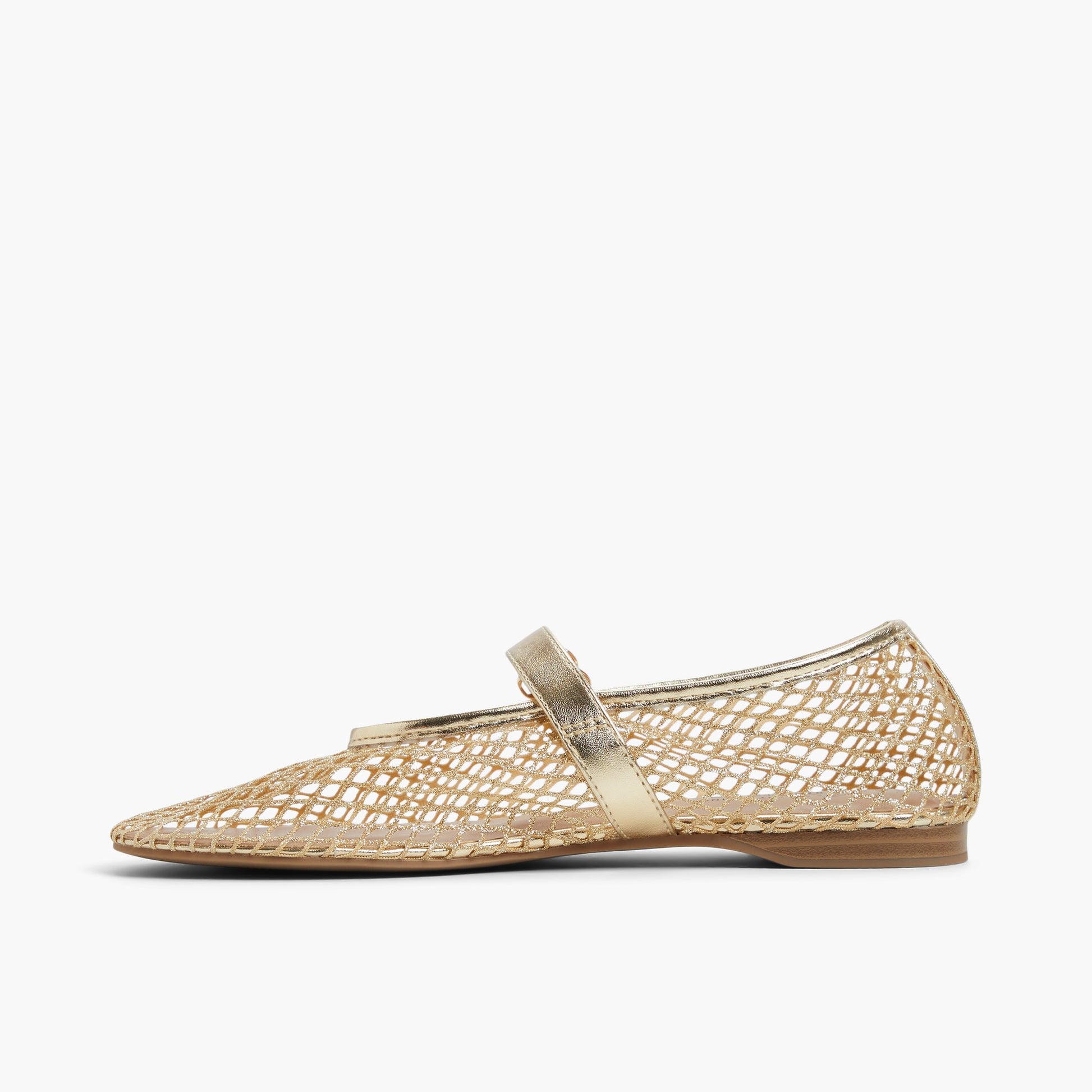 Side view of Gold Elyiaa Mesh Mary Janes Flats