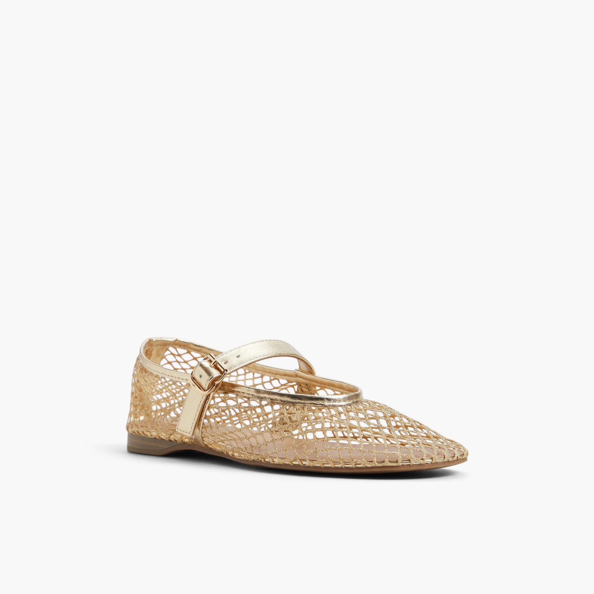 Three-quarter angle of Gold Elyiaa Mesh Mary Janes Flats's front side
