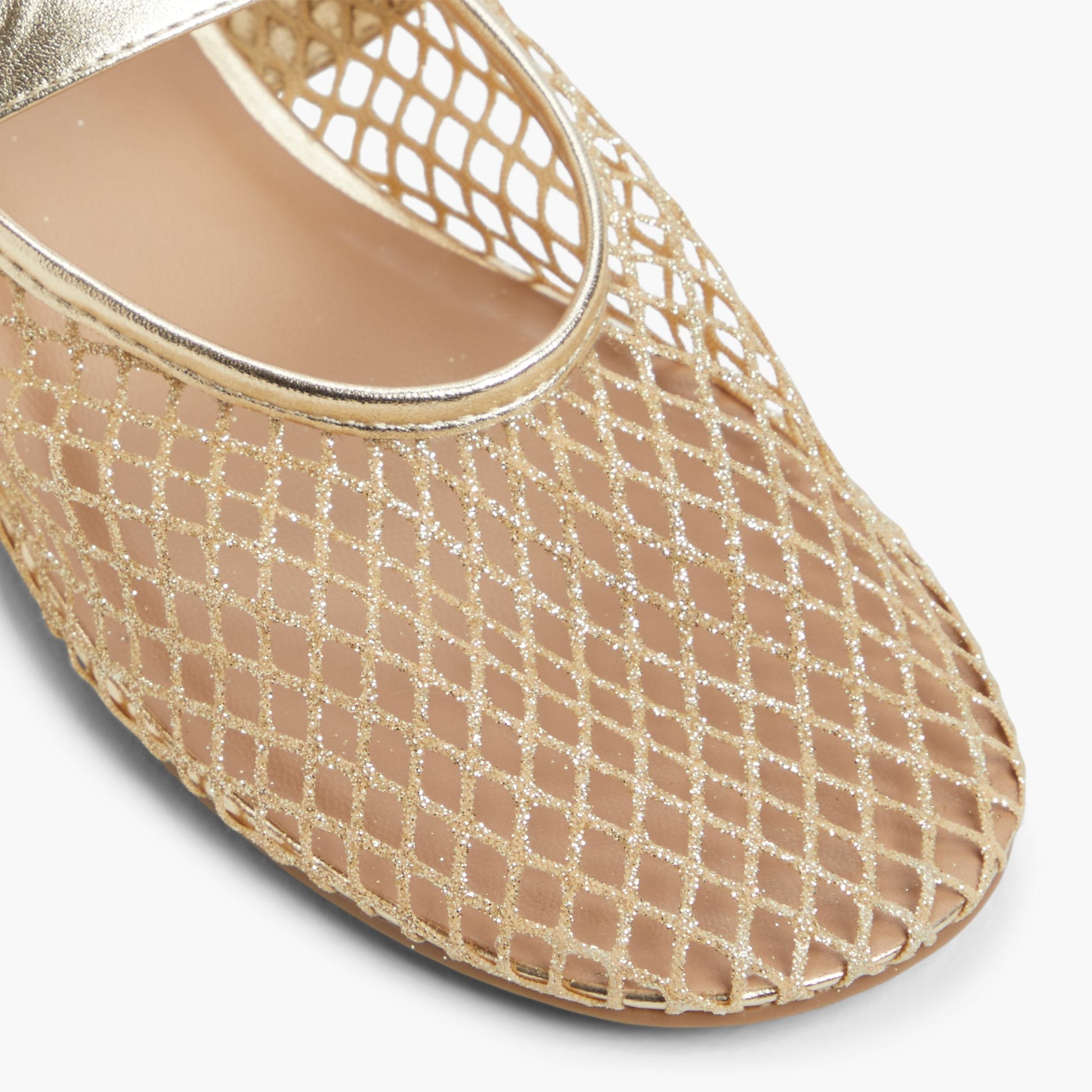 Close-up of the Gold Elyiaa Mesh Mary Janes Flats