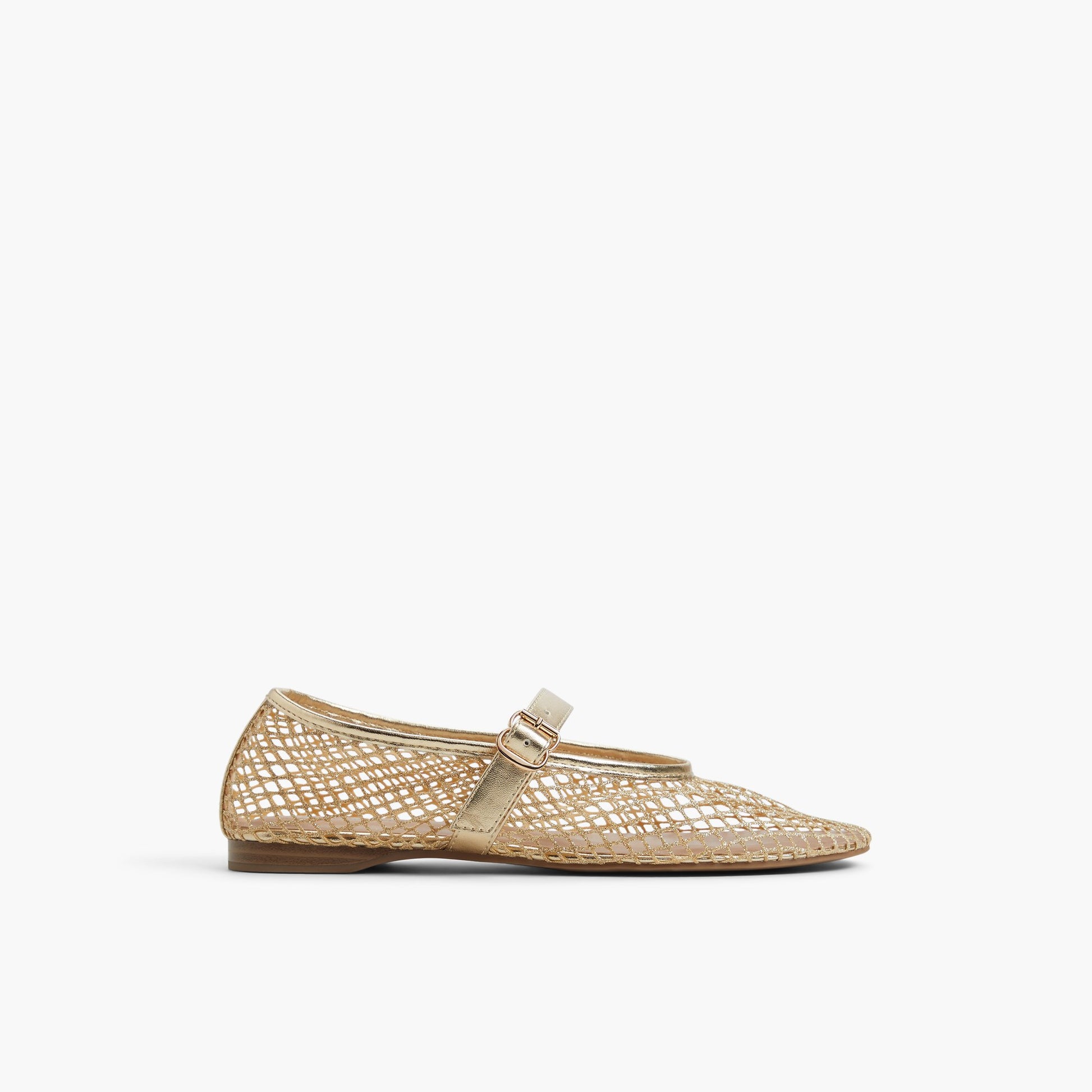 Main View of Gold Elyiaa Mesh Mary Janes Flats for Womens