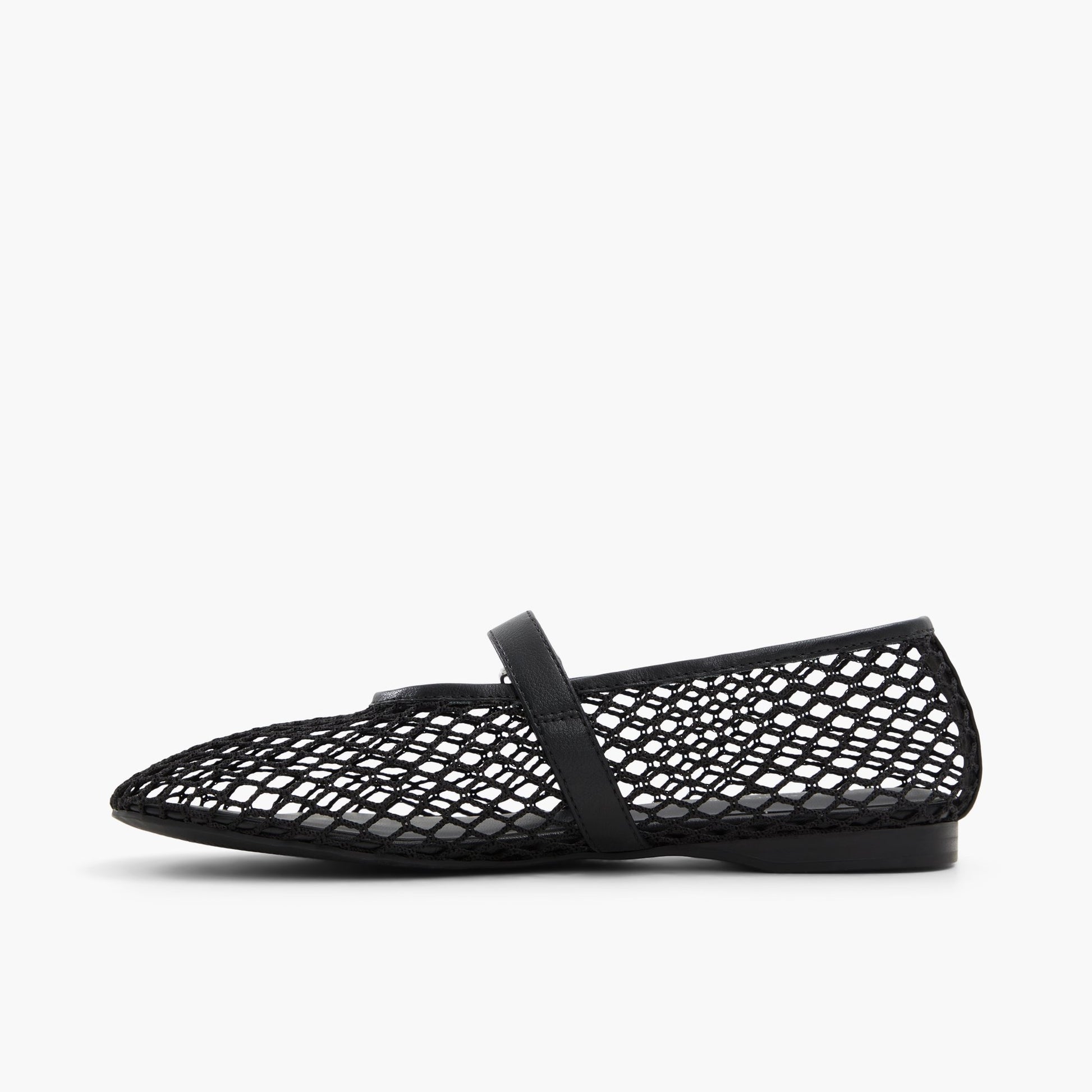 Side view of Black Elyiaa Mesh Mary Janes Flats