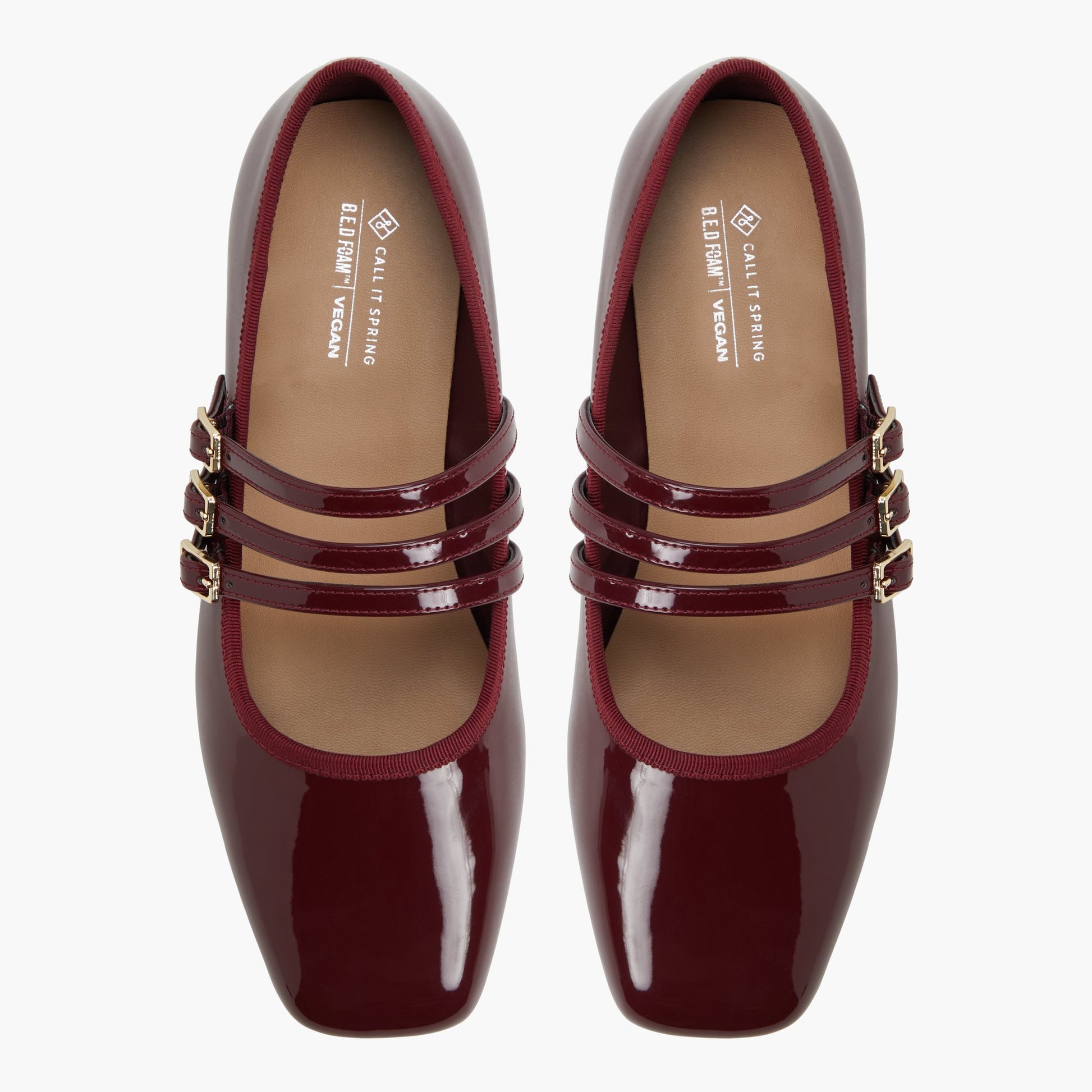 Top-down view of the Bordo Kamelie Mary Jane Flats