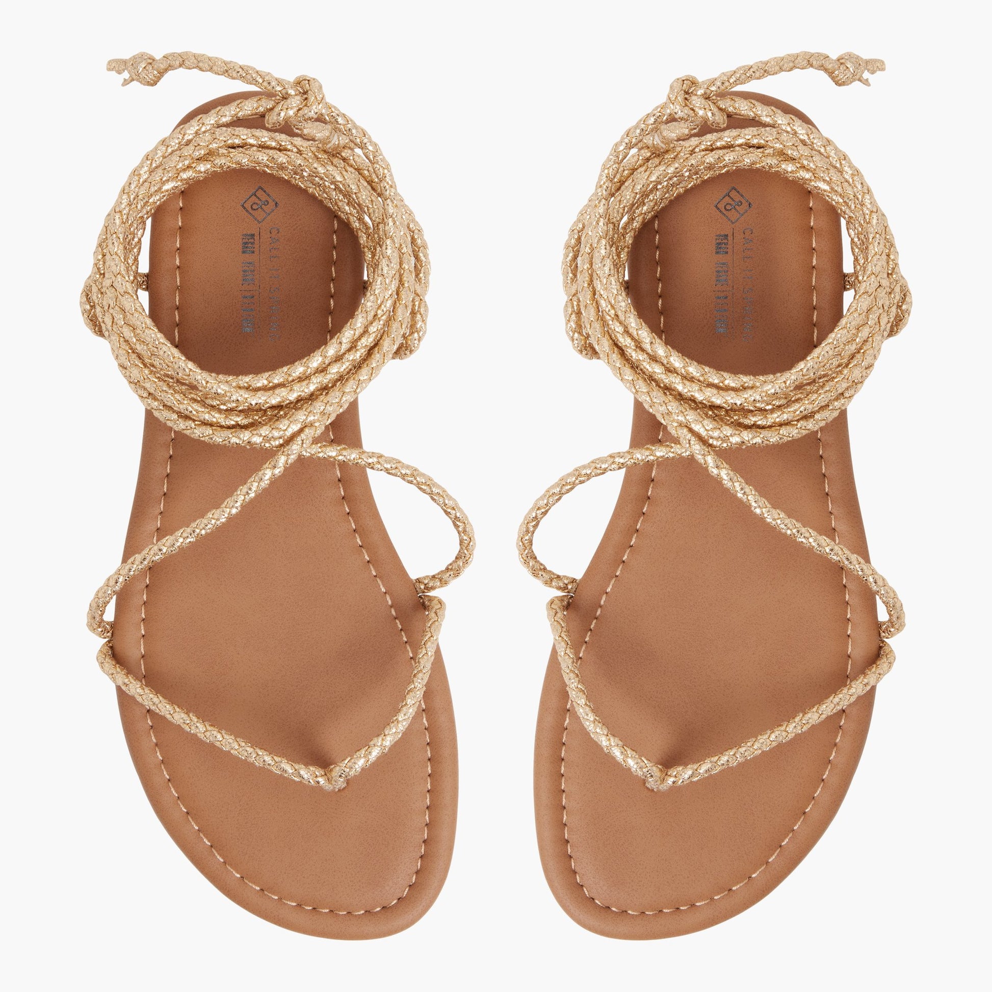 Top-down view of the Gold Romiie Gladiator Flat Sandals