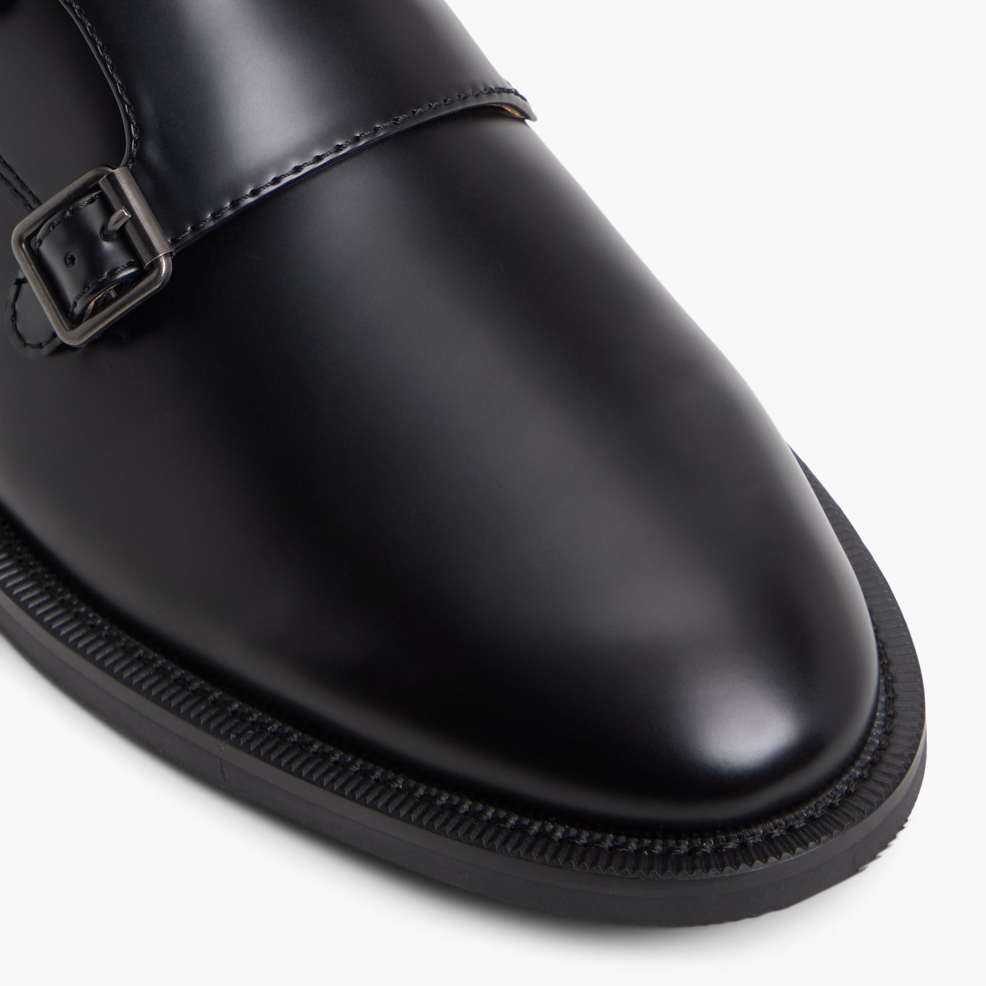 Close-up of the Black Wellman Double Monk-Strap Dress Shoe