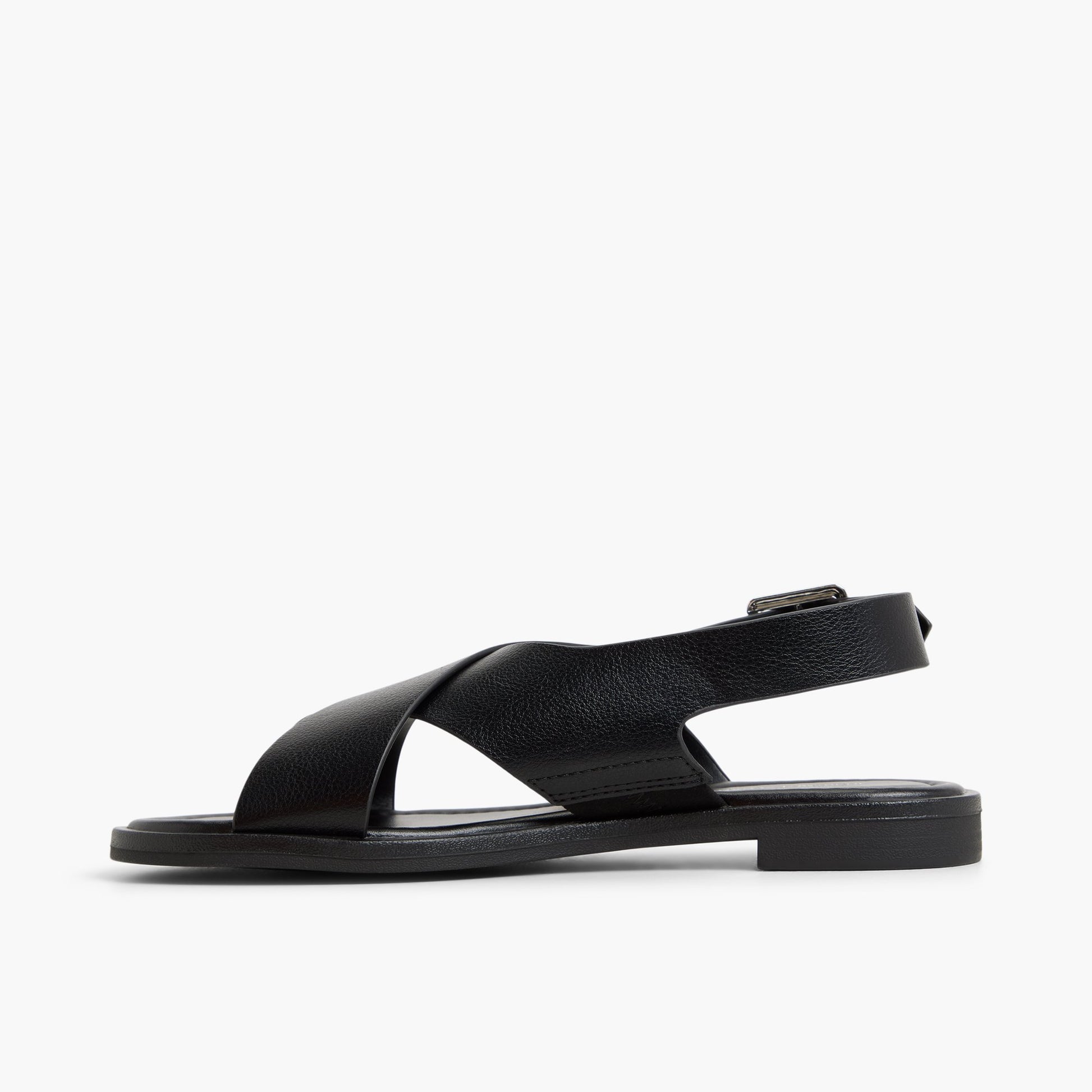 Side view of Black Avaline Slingback Flat Sandals