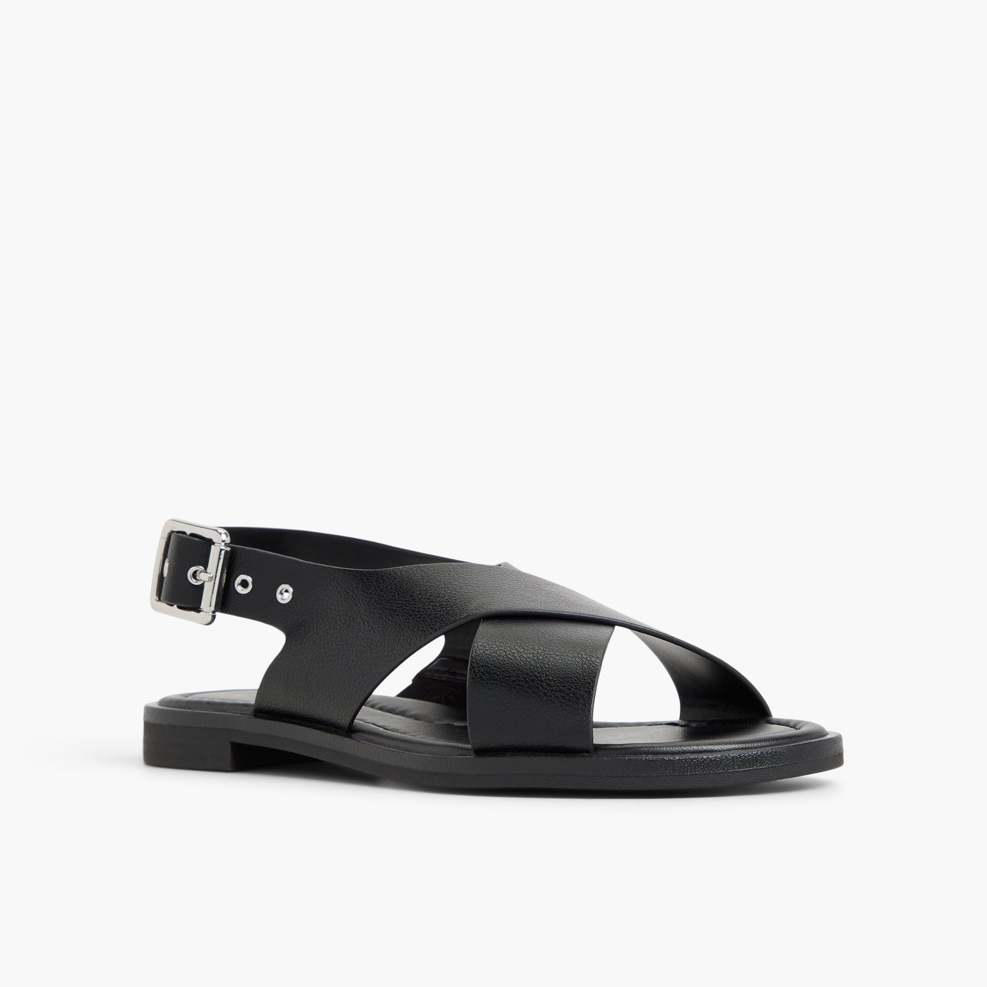 Three-quarter angle of Black Avaline Slingback Flat Sandals's front side