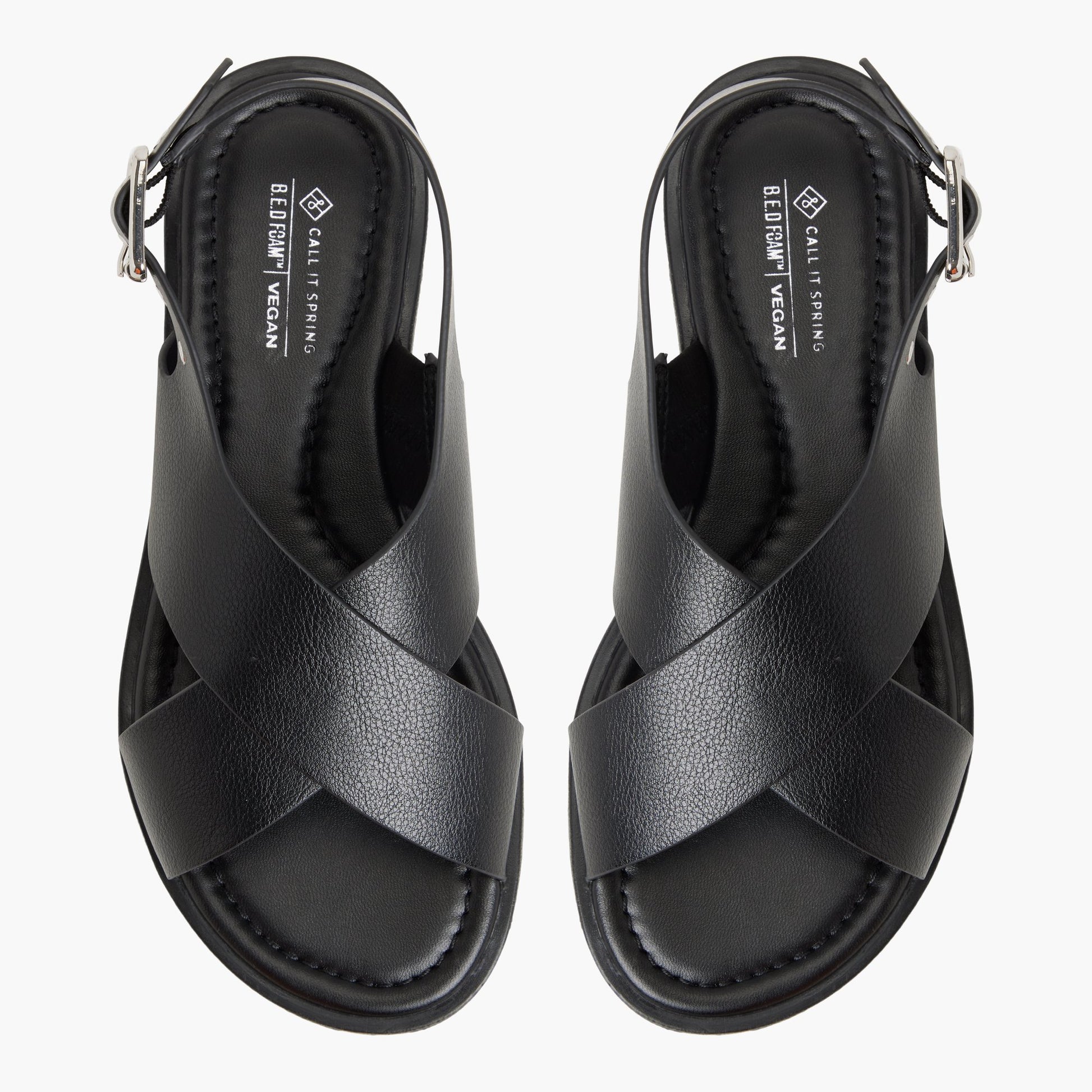 Top-down view of the Black Avaline Slingback Flat Sandals