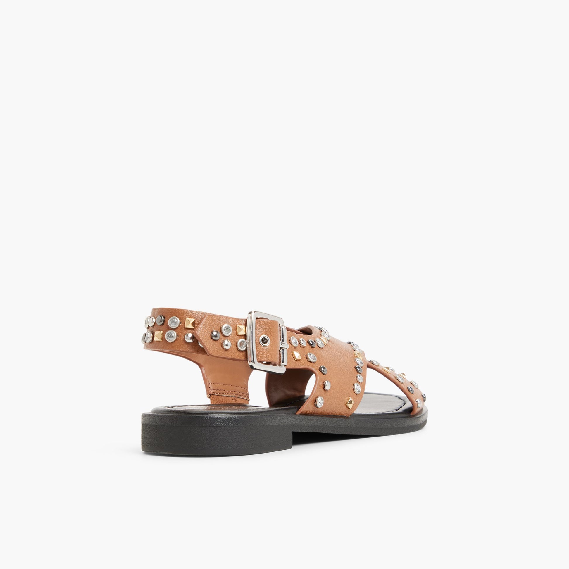 Three-quarter angle of Cognac Avaline Slingback Flat Sandals's back side