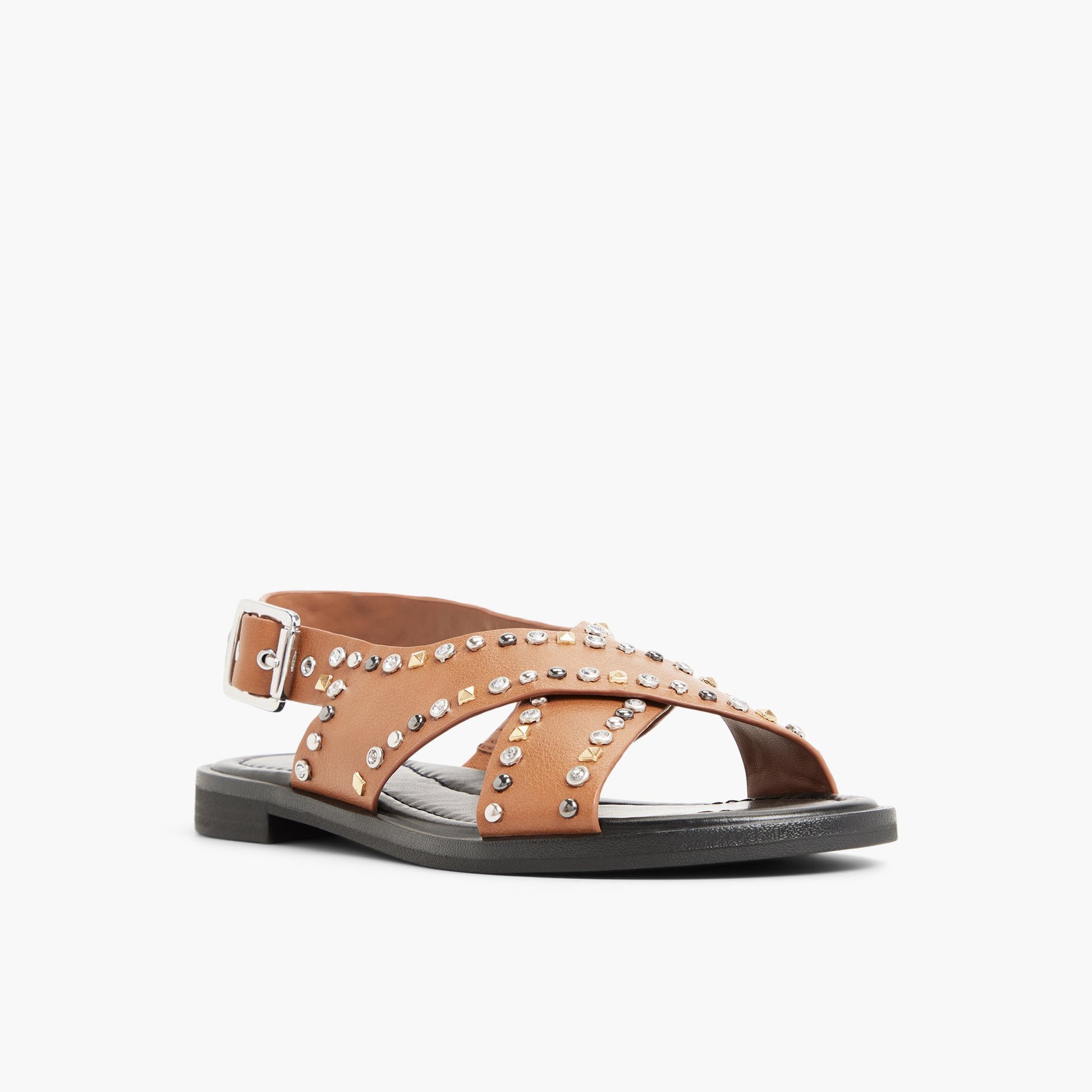 Three-quarter angle of Cognac Avaline Slingback Flat Sandals's front side