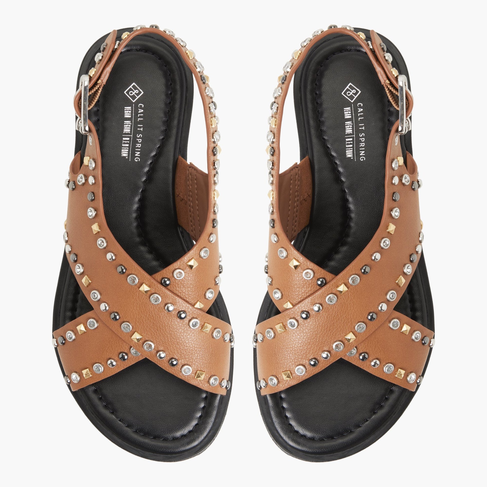 Top-down view of the Cognac Avaline Slingback Flat Sandals