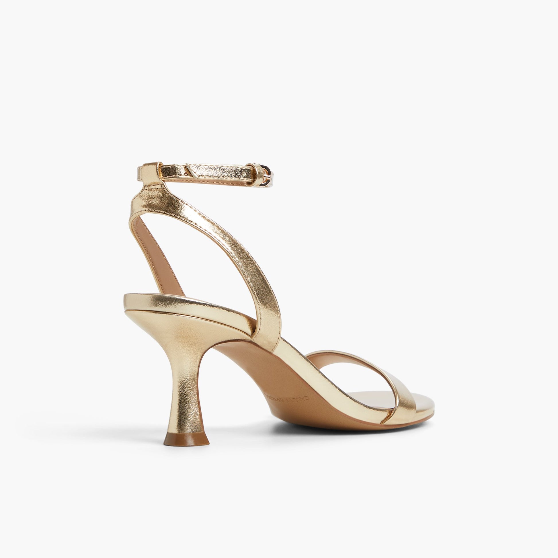 Three-quarter angle of Gold Madelyyn Kitten Heel Sandals's back side