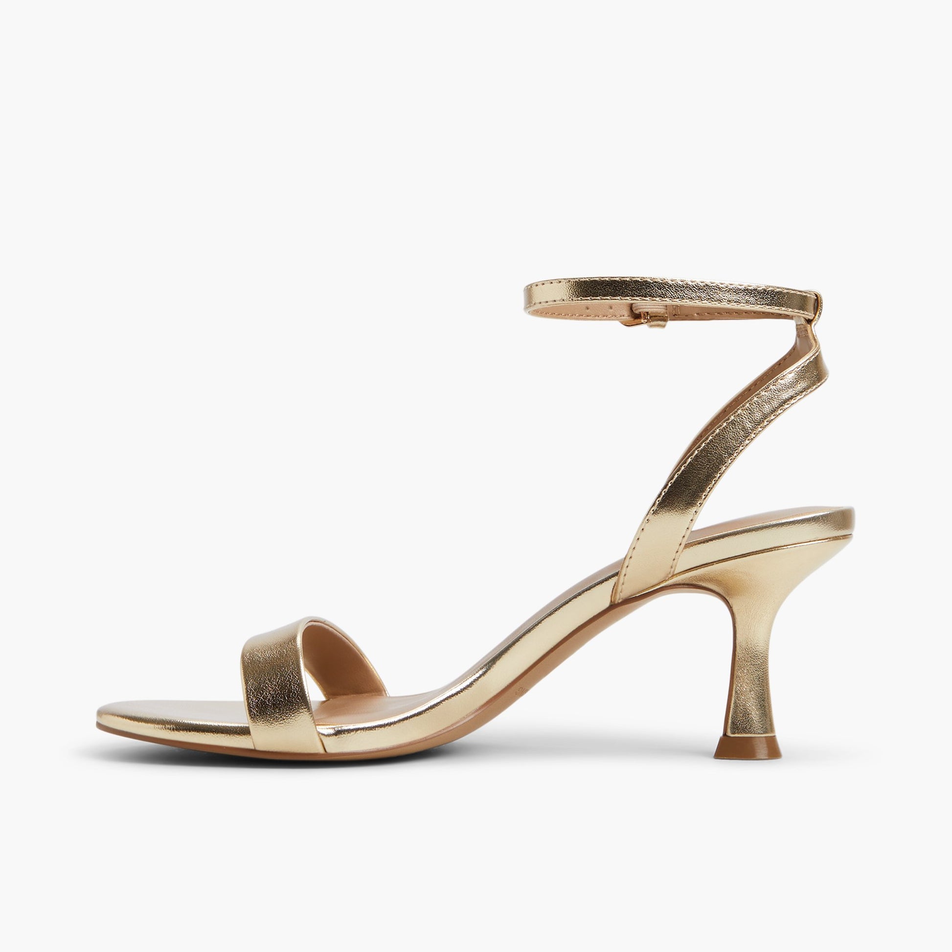 Side view of Gold Madelyyn Kitten Heel Sandals