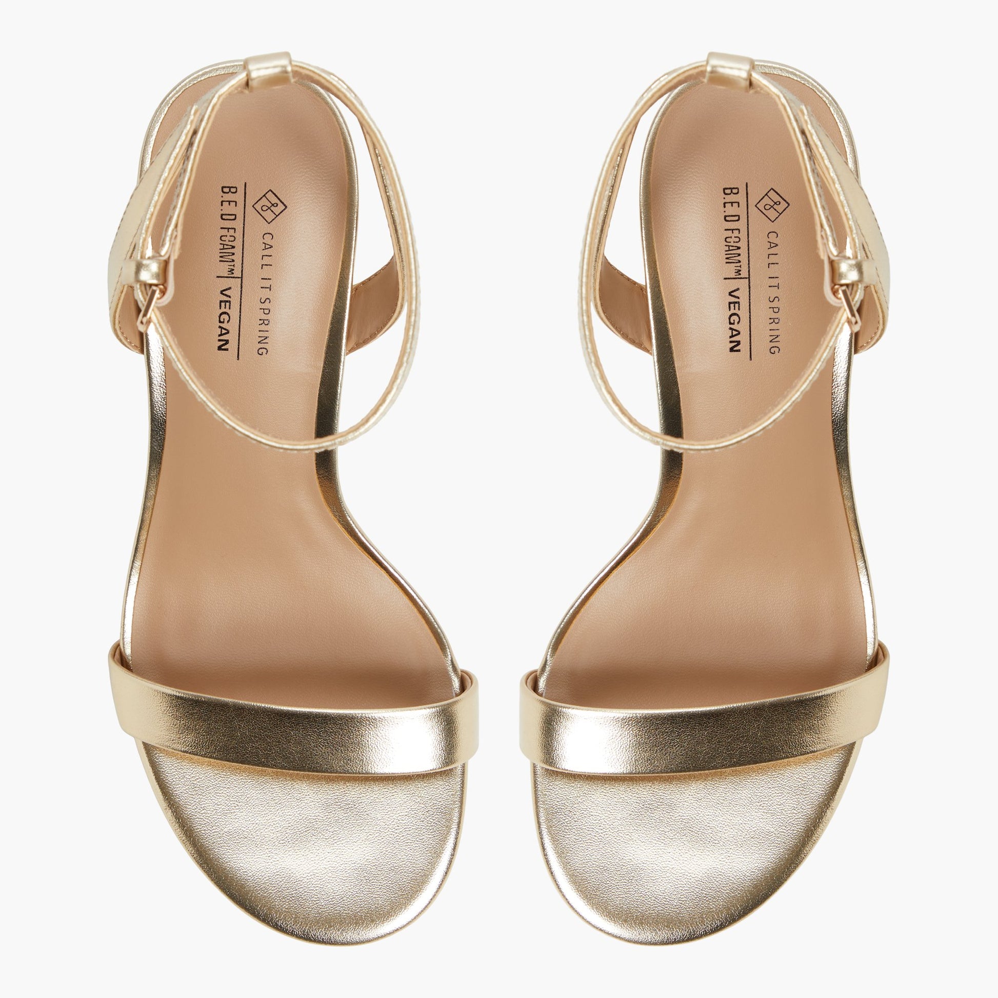 Top-down view of the Gold Madelyyn Kitten Heel Sandals