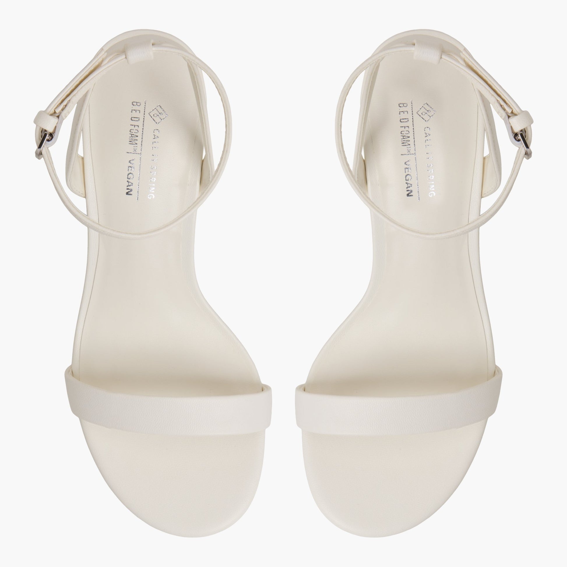 Top-down view of the White Madelyyn Kitten Heel Sandals