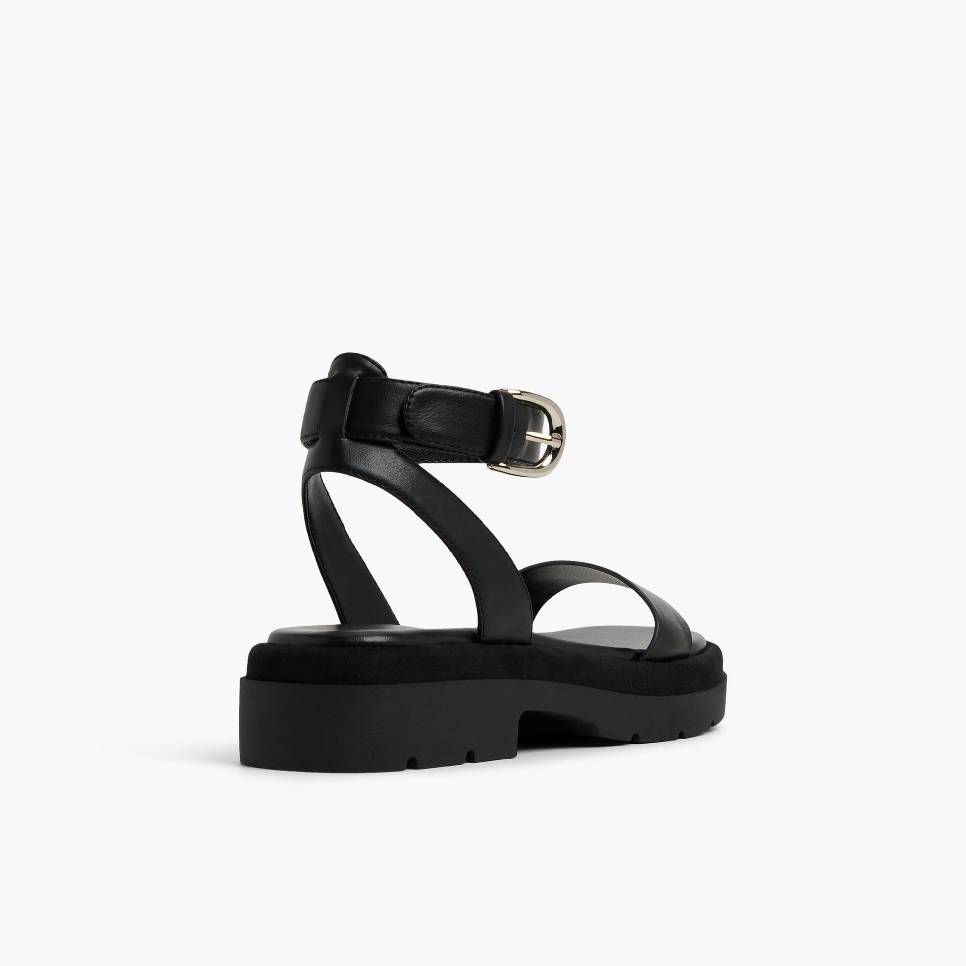 Three-quarter angle of Black Joellle Chunky Flat Sandals's back side
