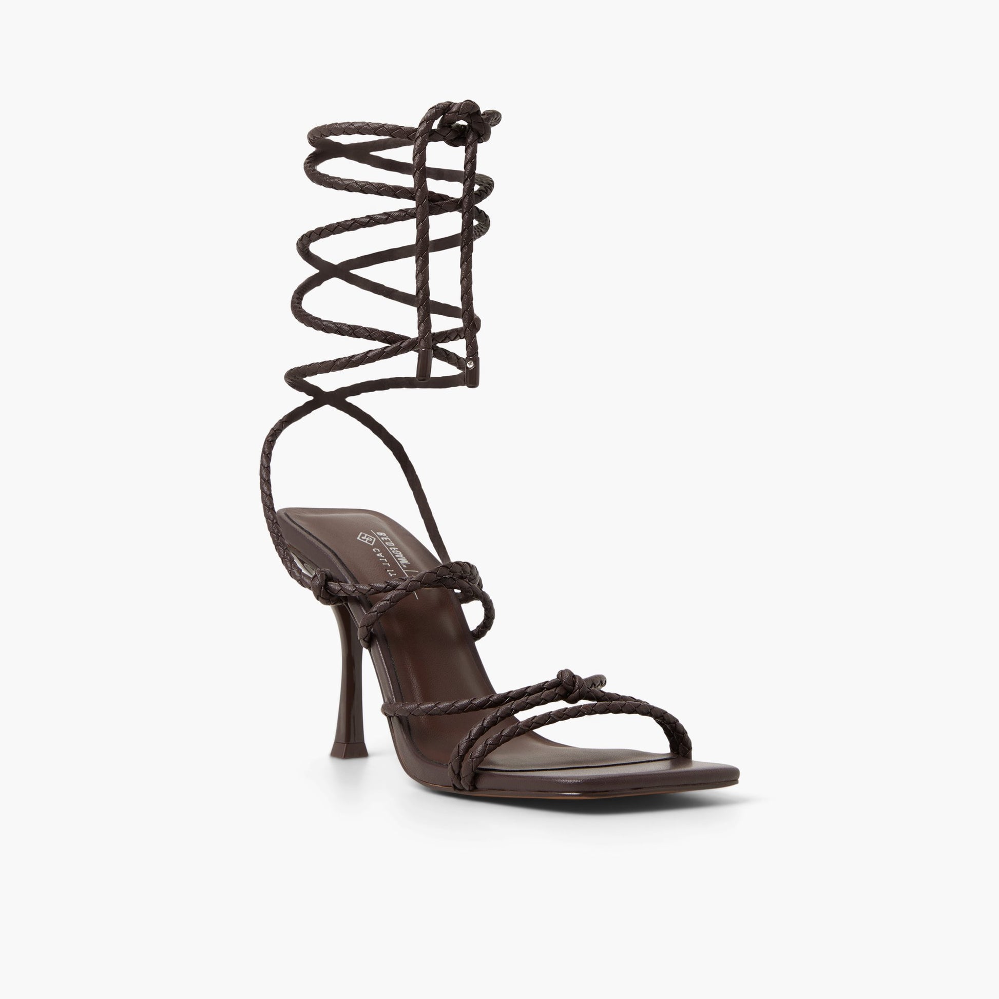 Three-quarter angle of Dark Brown Adriaana Strappy High Heel Sandals's front side