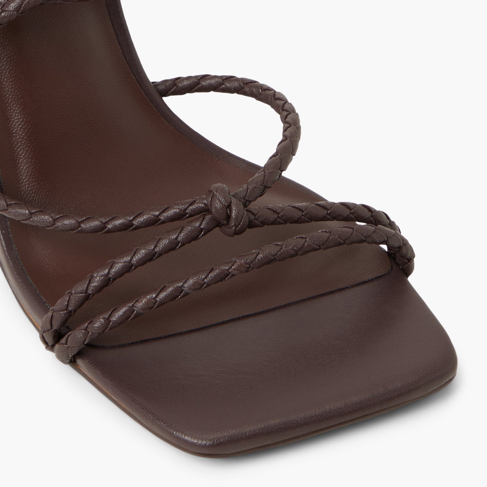 Close-up of the Dark Brown Adriaana Strappy High Heel Sandals
