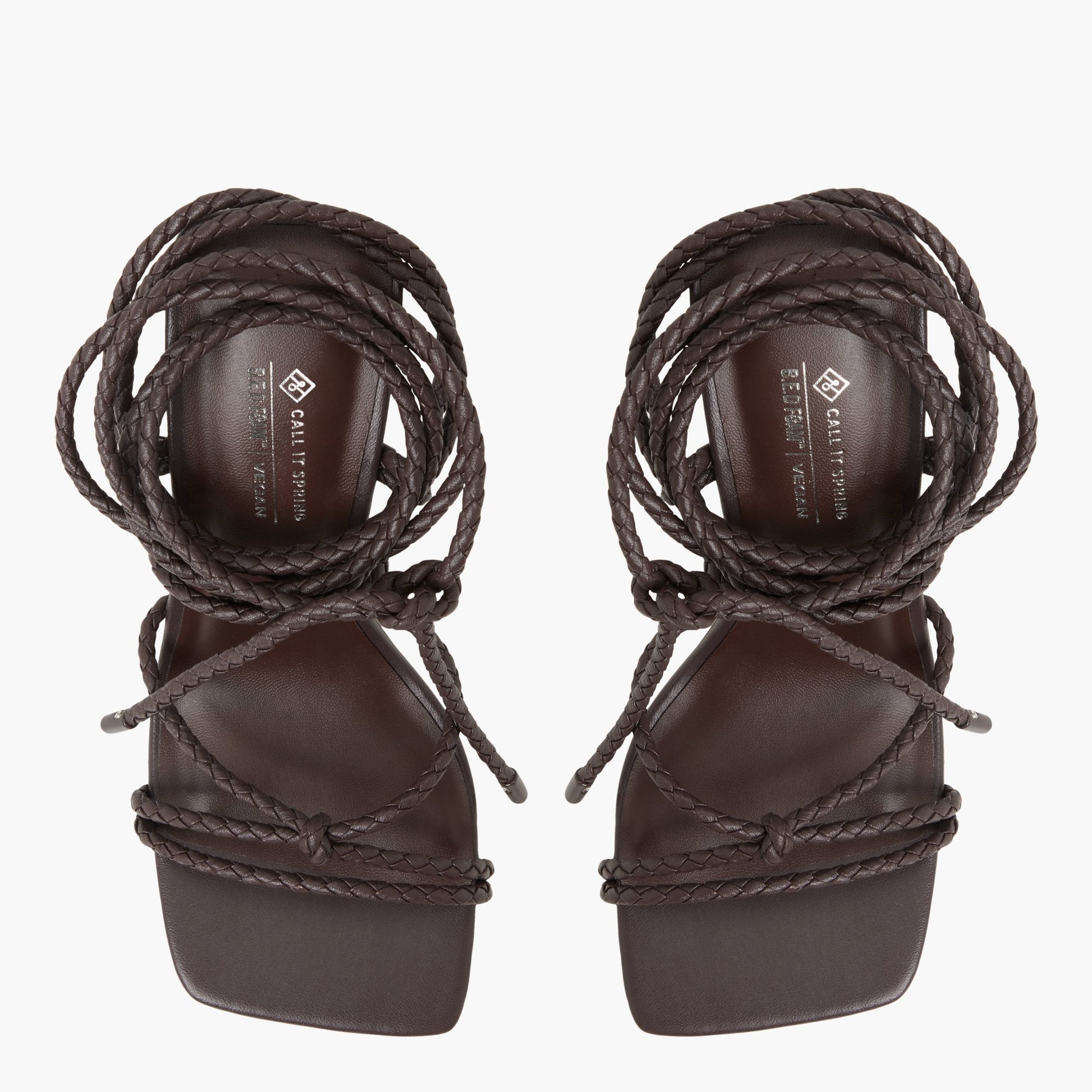 Top-down view of the Dark Brown Adriaana Strappy High Heel Sandals