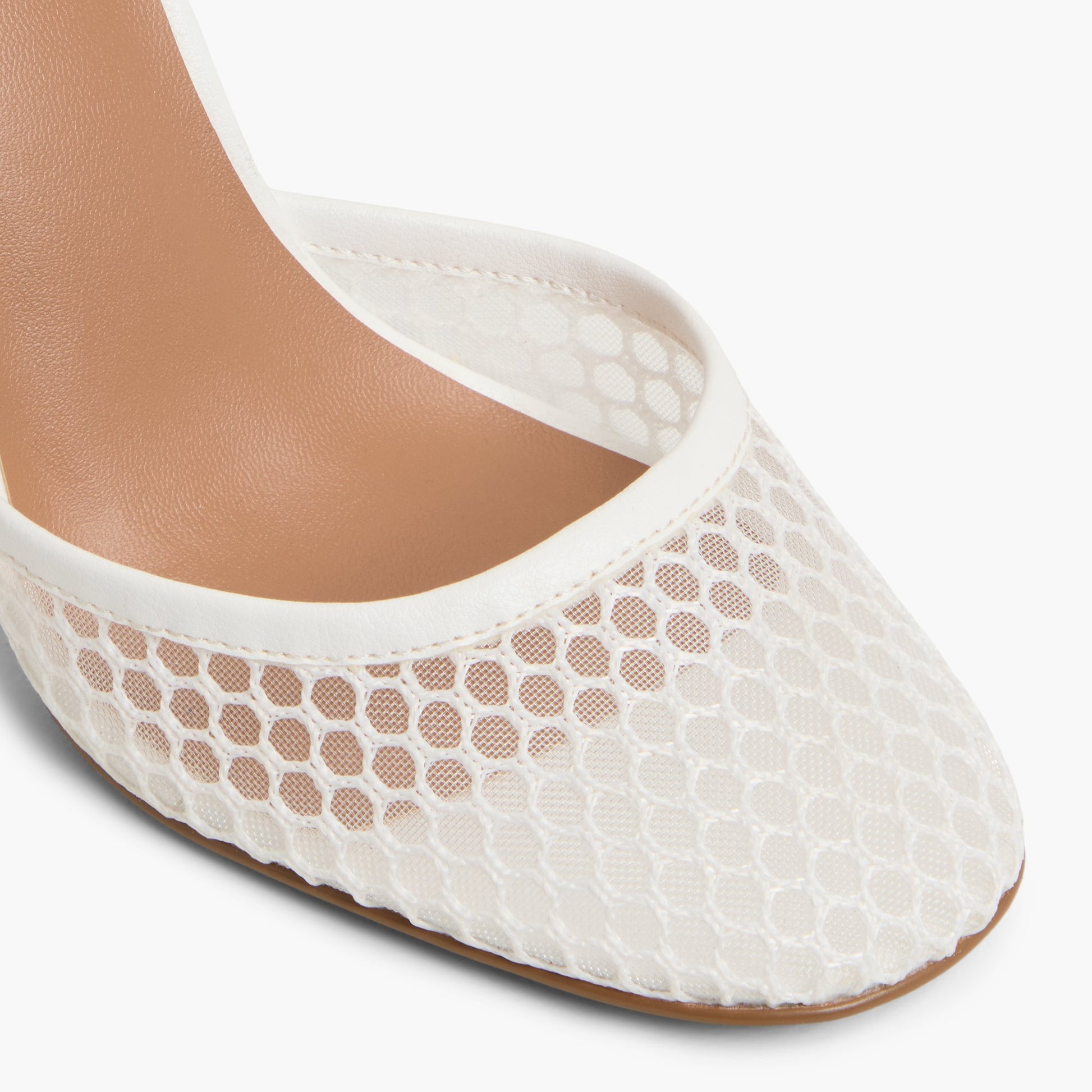 Close-up of the White Demiie Stiletto heel