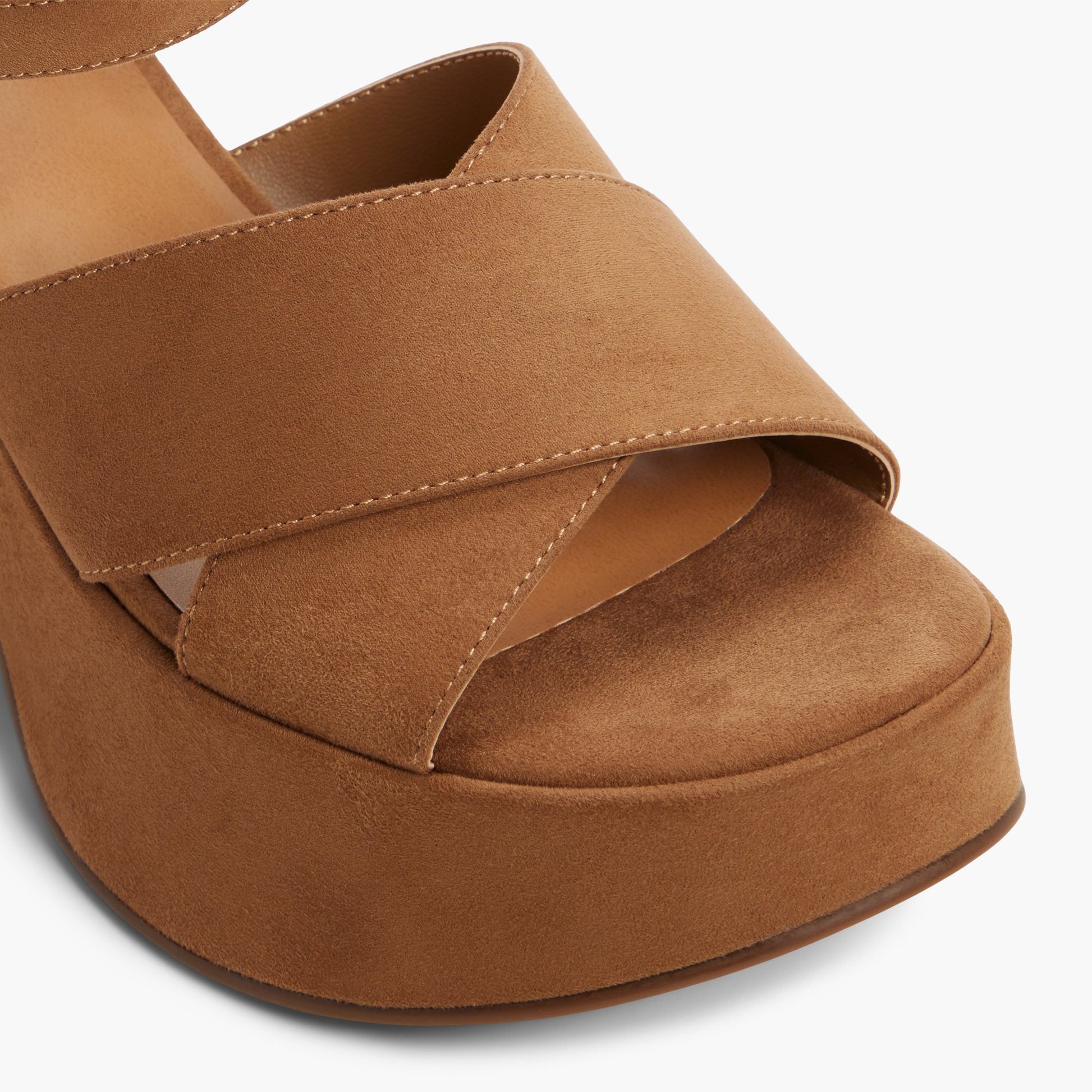 Close-up of the Dark Beige Shaylee High Heel Platform Sandals