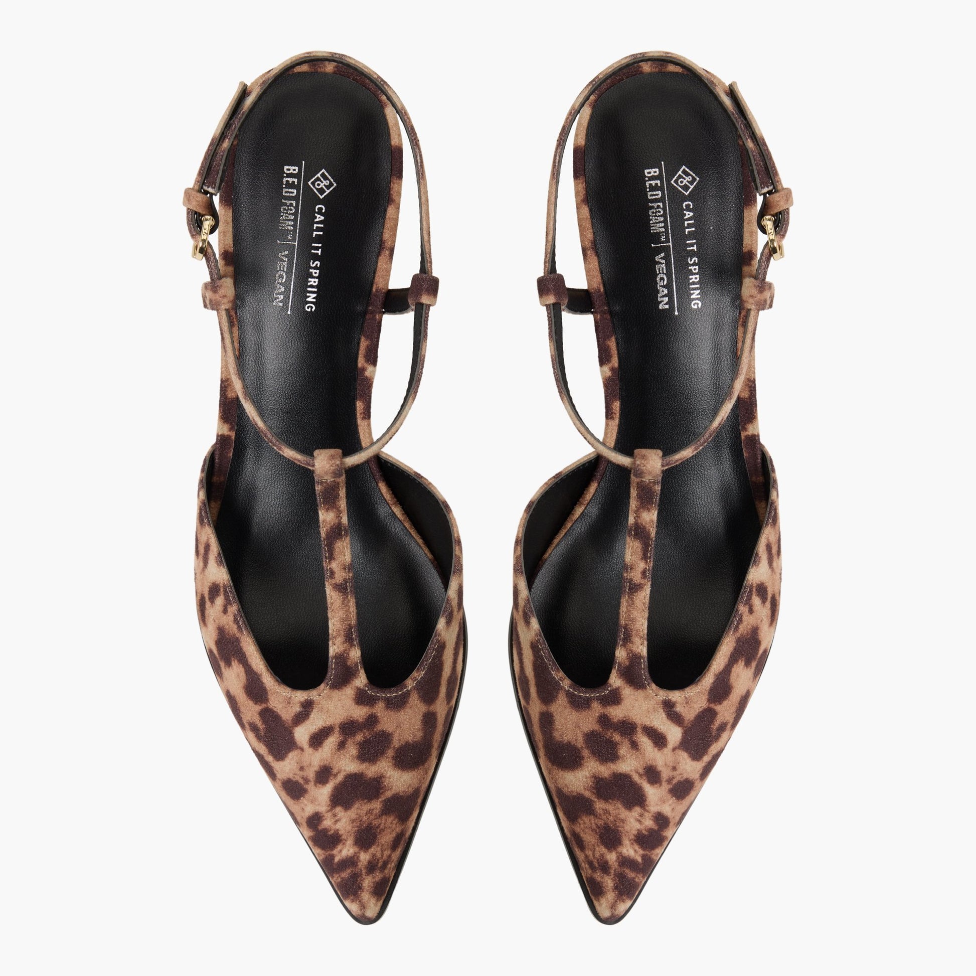 Top-down view of the Brown overflow Talaa T-Bar Kitten Heels