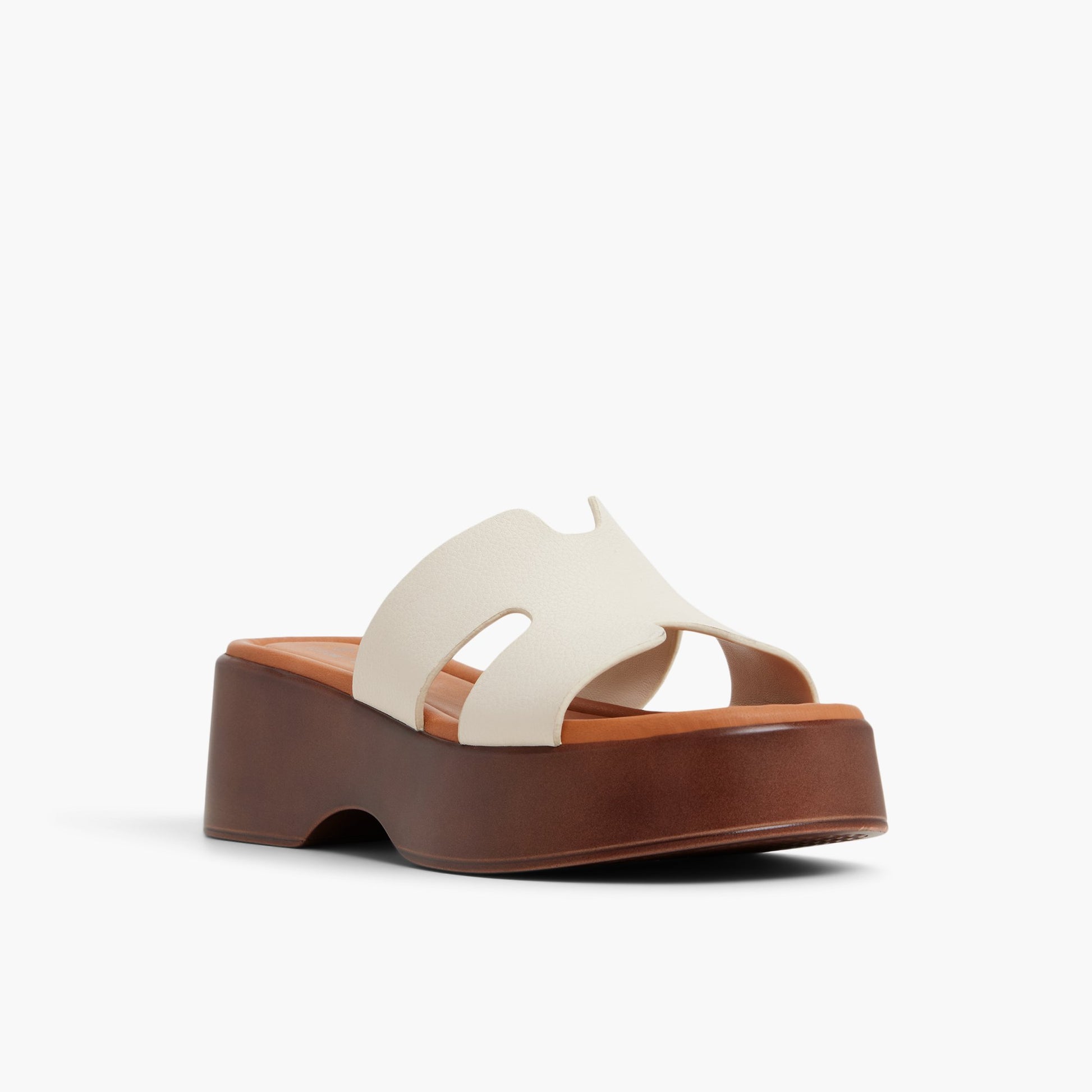 Three-quarter angle of Ice Abilene Mid Heel Platform Slides's front side