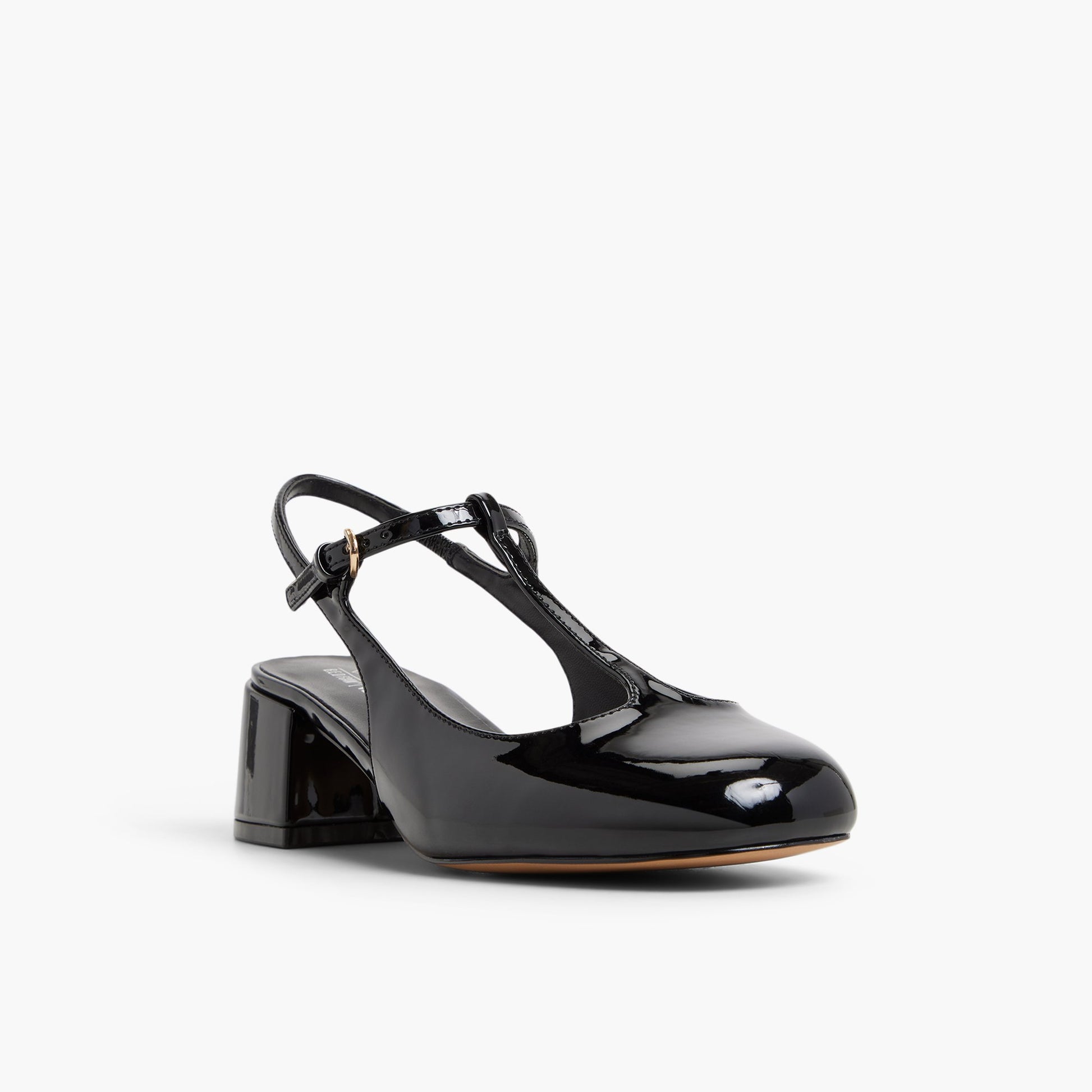 Three-quarter angle of Black Tiiana T-Bar Slingback Heels's front side